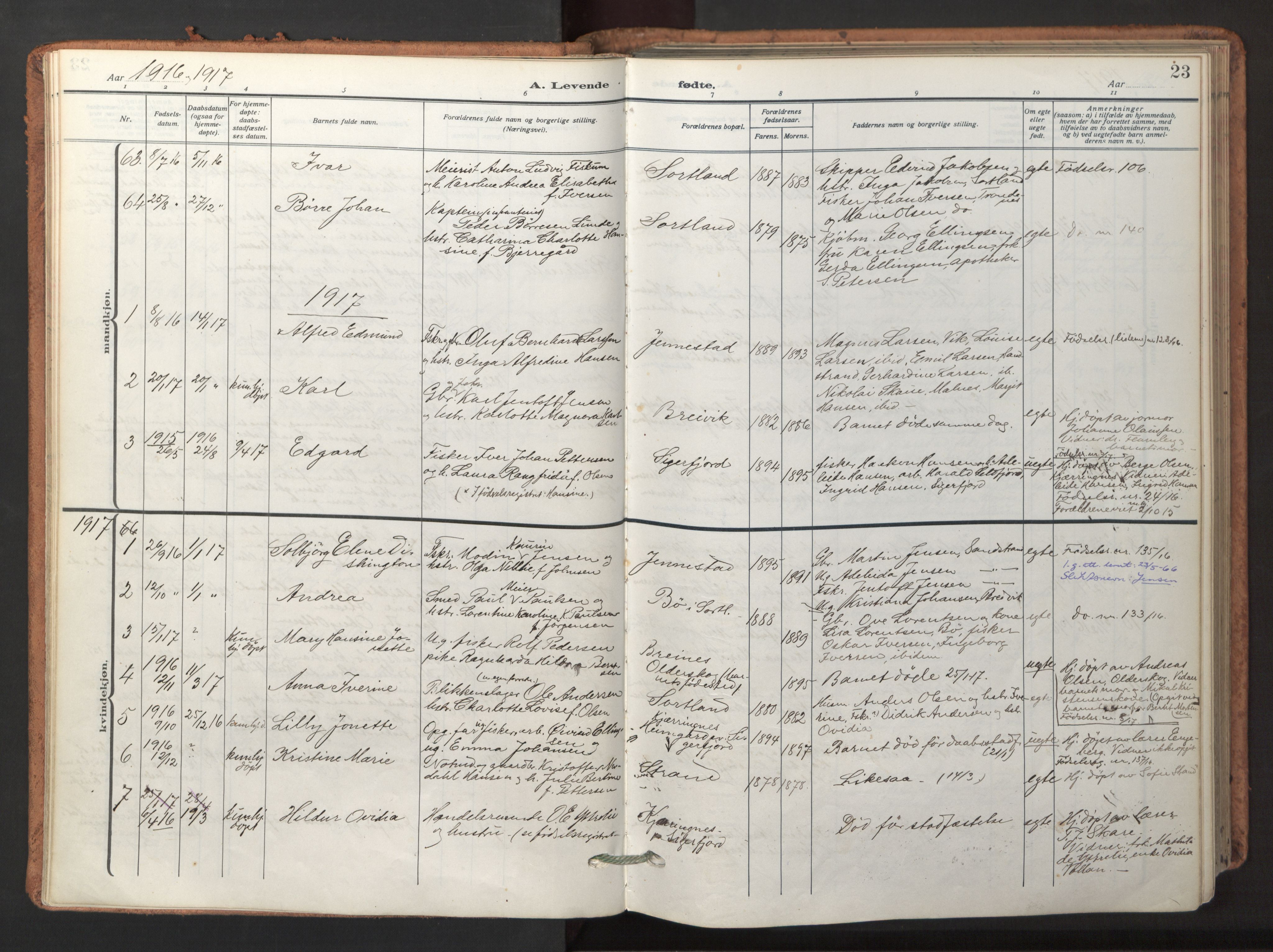 Ministerialprotokoller, klokkerbøker og fødselsregistre - Nordland, AV/SAT-A-1459/895/L1374: Parish register (official) no. 895A09, 1915-1925, p. 23