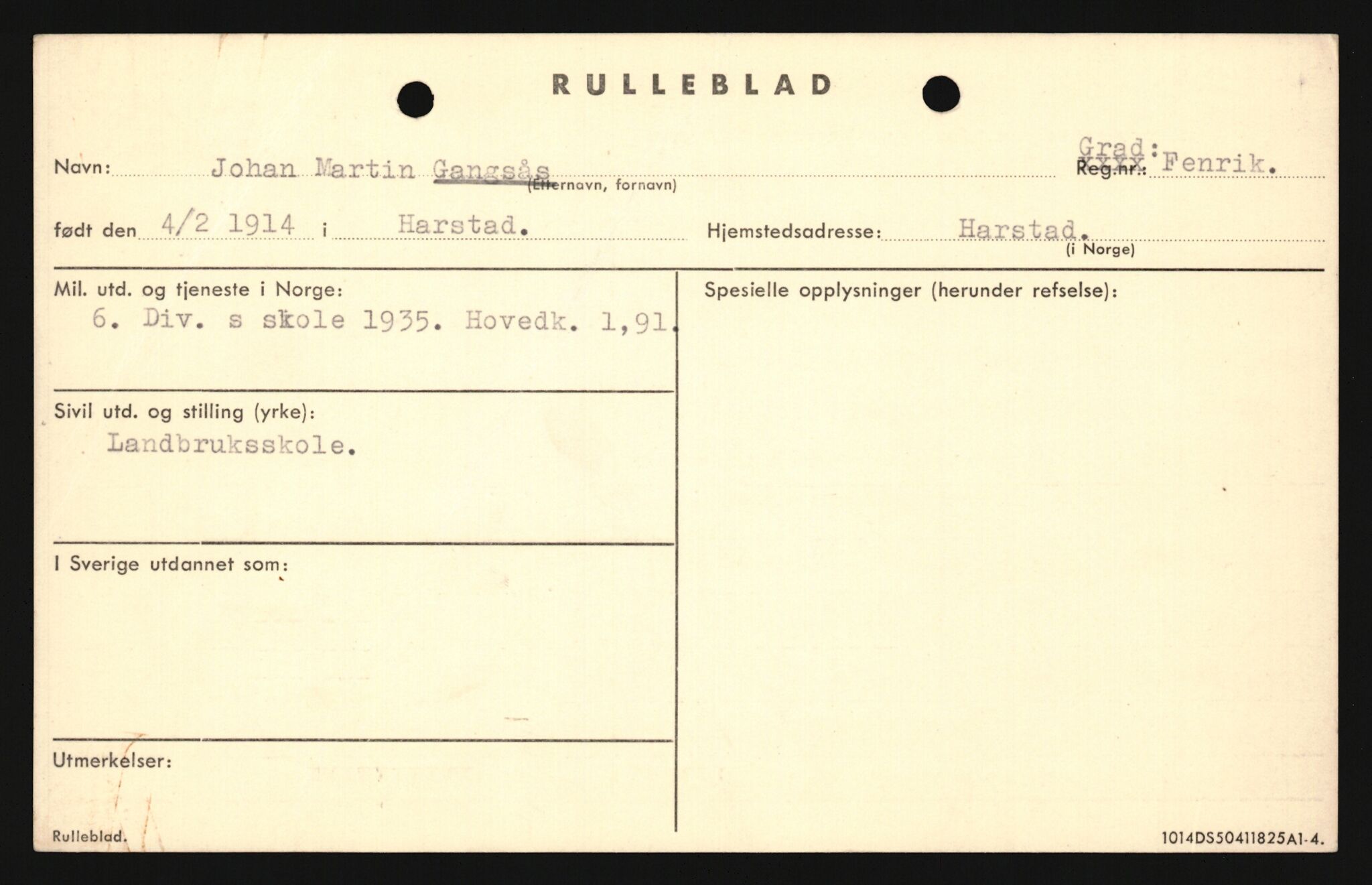 Forsvaret, Sør-Hålogaland landforsvar, AV/RA-RAFA-2552/P/Pa/L0302: Personellmapper for slettet personell, yrkesbefal og vernepliktig befal, født 1913-1916, 1932-1976, p. 193