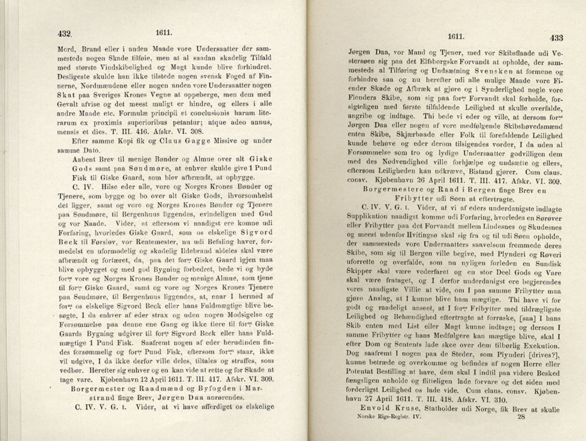 Publikasjoner utgitt av Det Norske Historiske Kildeskriftfond, PUBL/-/-/-: Norske Rigs-Registranter, bind 4, 1603-1618, p. 432-433