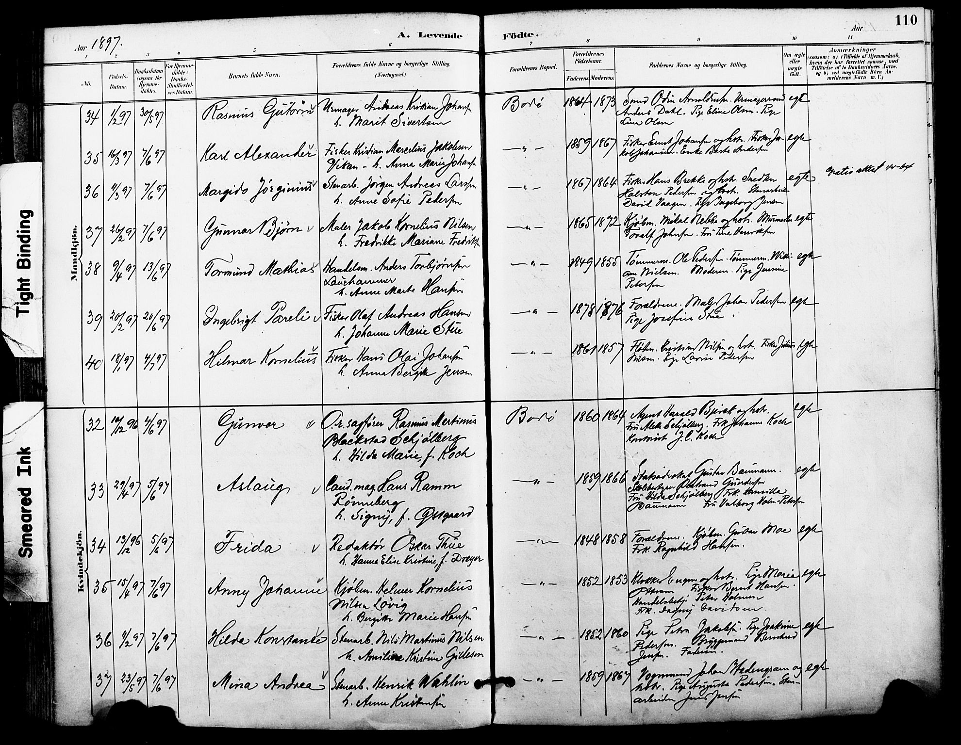 Ministerialprotokoller, klokkerbøker og fødselsregistre - Nordland, AV/SAT-A-1459/801/L0010: Parish register (official) no. 801A10, 1888-1899, p. 110