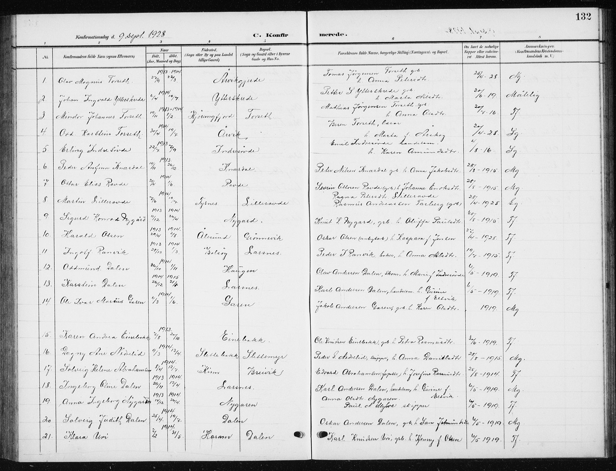 Ministerialprotokoller, klokkerbøker og fødselsregistre - Møre og Romsdal, AV/SAT-A-1454/504/L0061: Parish register (copy) no. 504C03, 1902-1940, p. 132