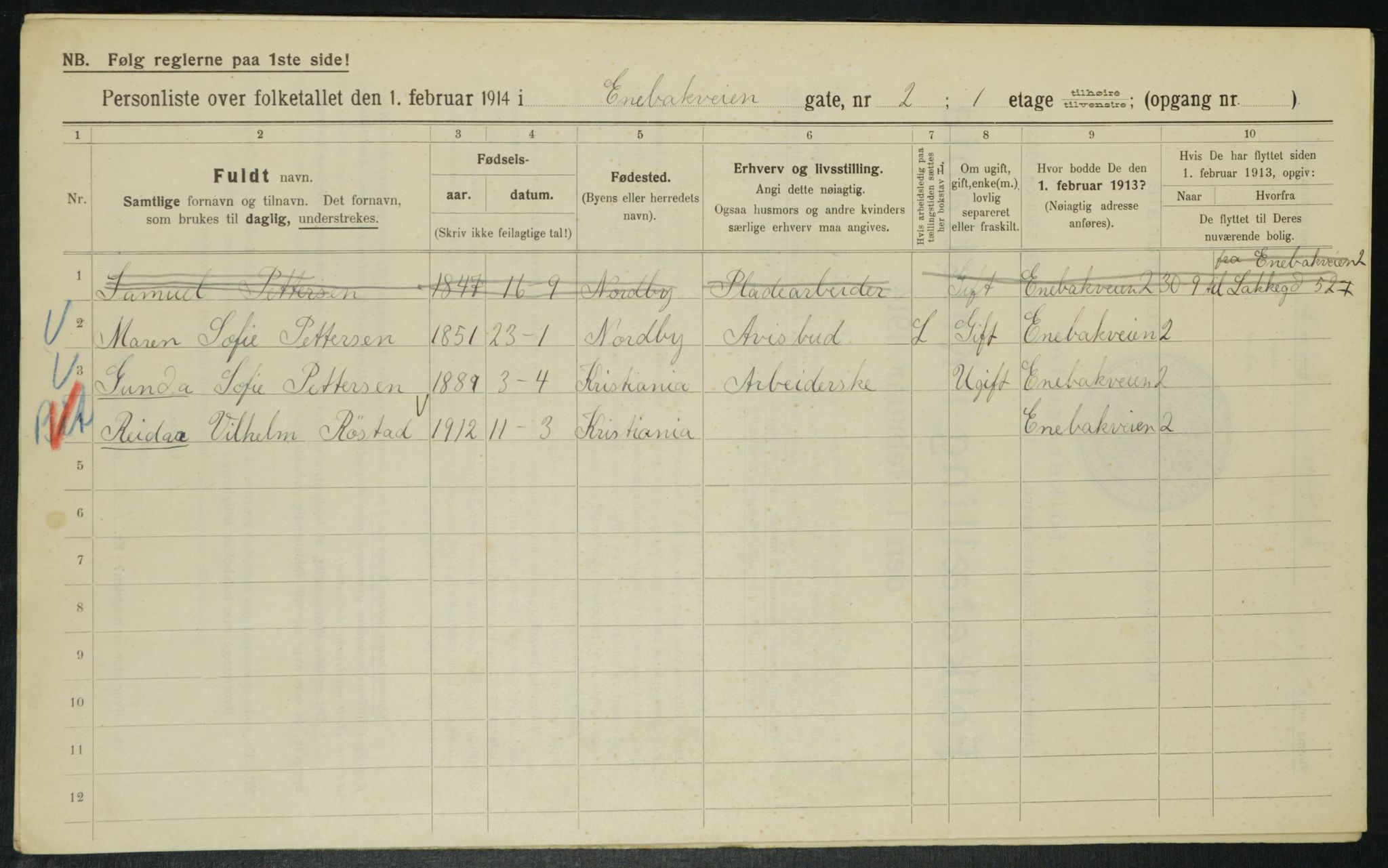 OBA, Municipal Census 1914 for Kristiania, 1914, p. 21184