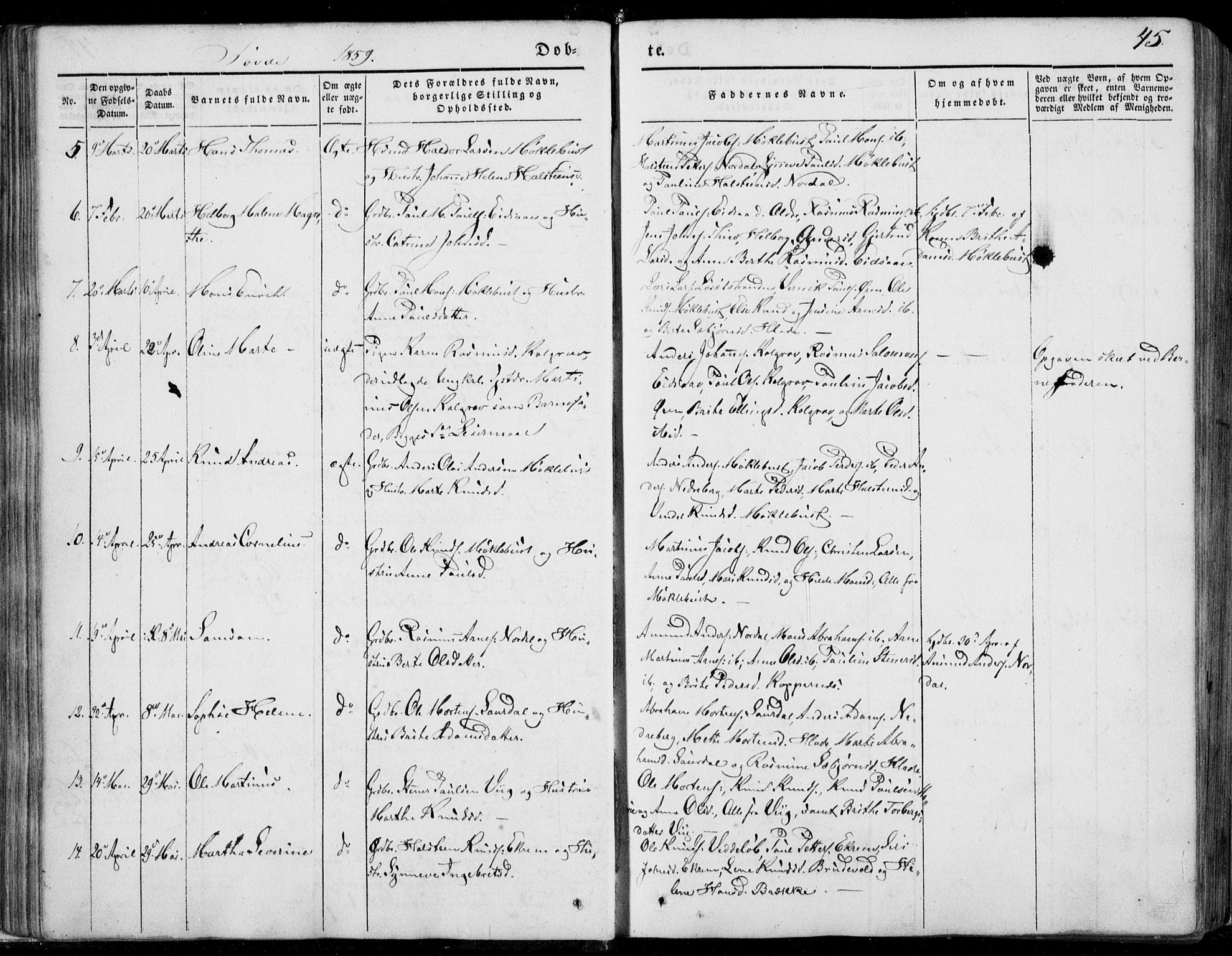 Ministerialprotokoller, klokkerbøker og fødselsregistre - Møre og Romsdal, SAT/A-1454/502/L0023: Parish register (official) no. 502A01, 1844-1873, p. 45