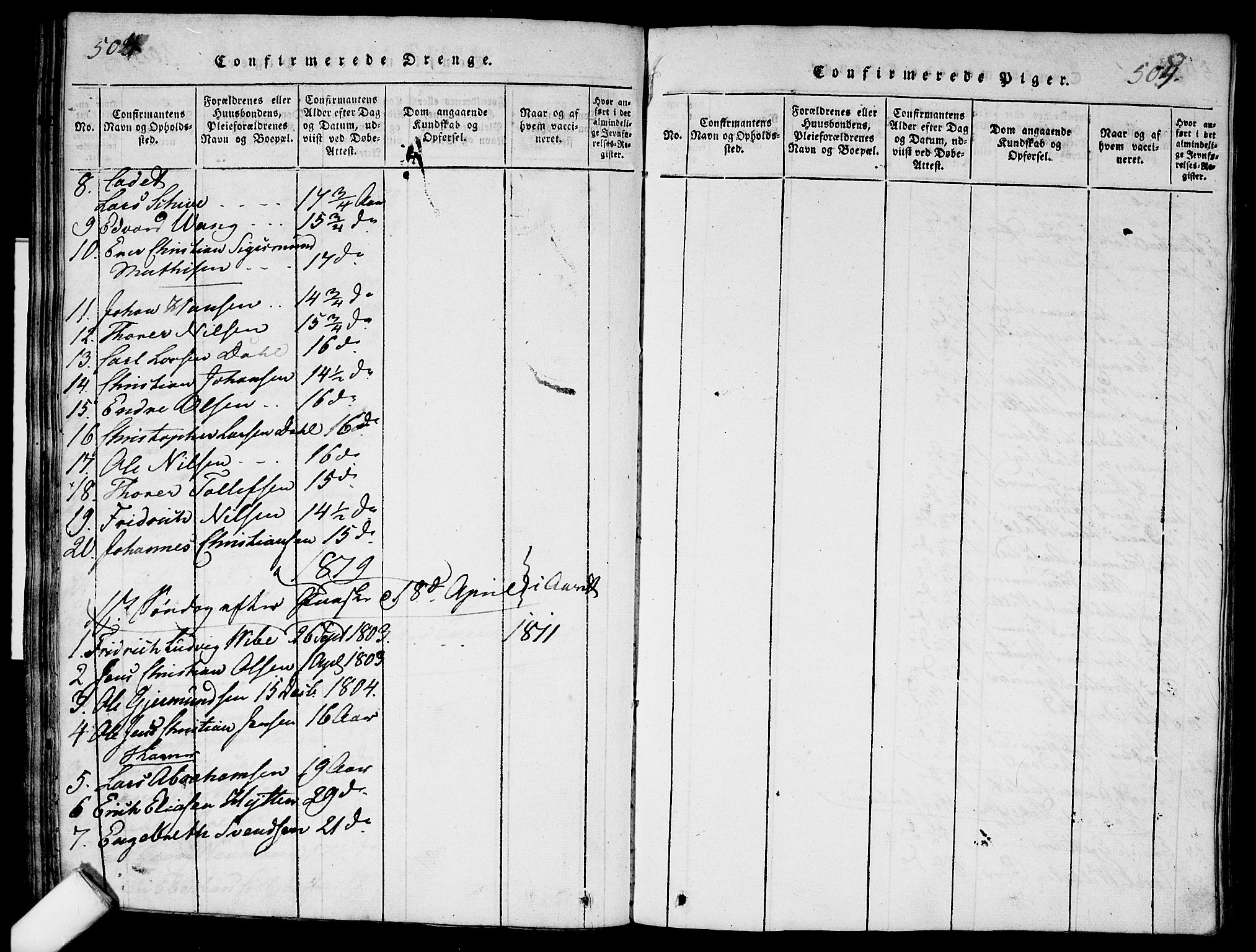 Garnisonsmenigheten Kirkebøker, SAO/A-10846/G/Ga/L0003: Parish register (copy) no. 3, 1815-1819, p. 504-505