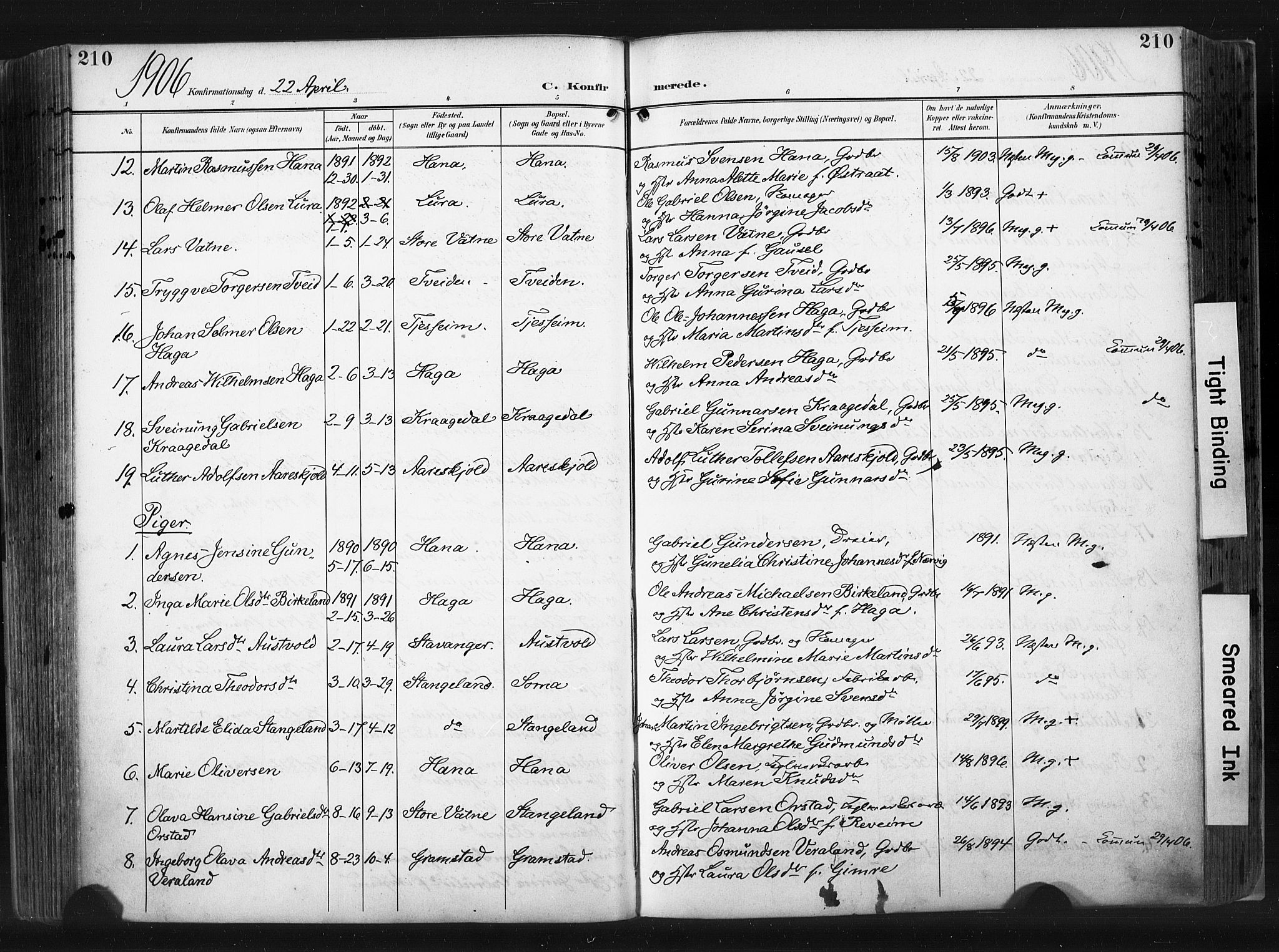 Høyland sokneprestkontor, AV/SAST-A-101799/001/30BA/L0015: Parish register (official) no. A 14, 1899-1911, p. 210