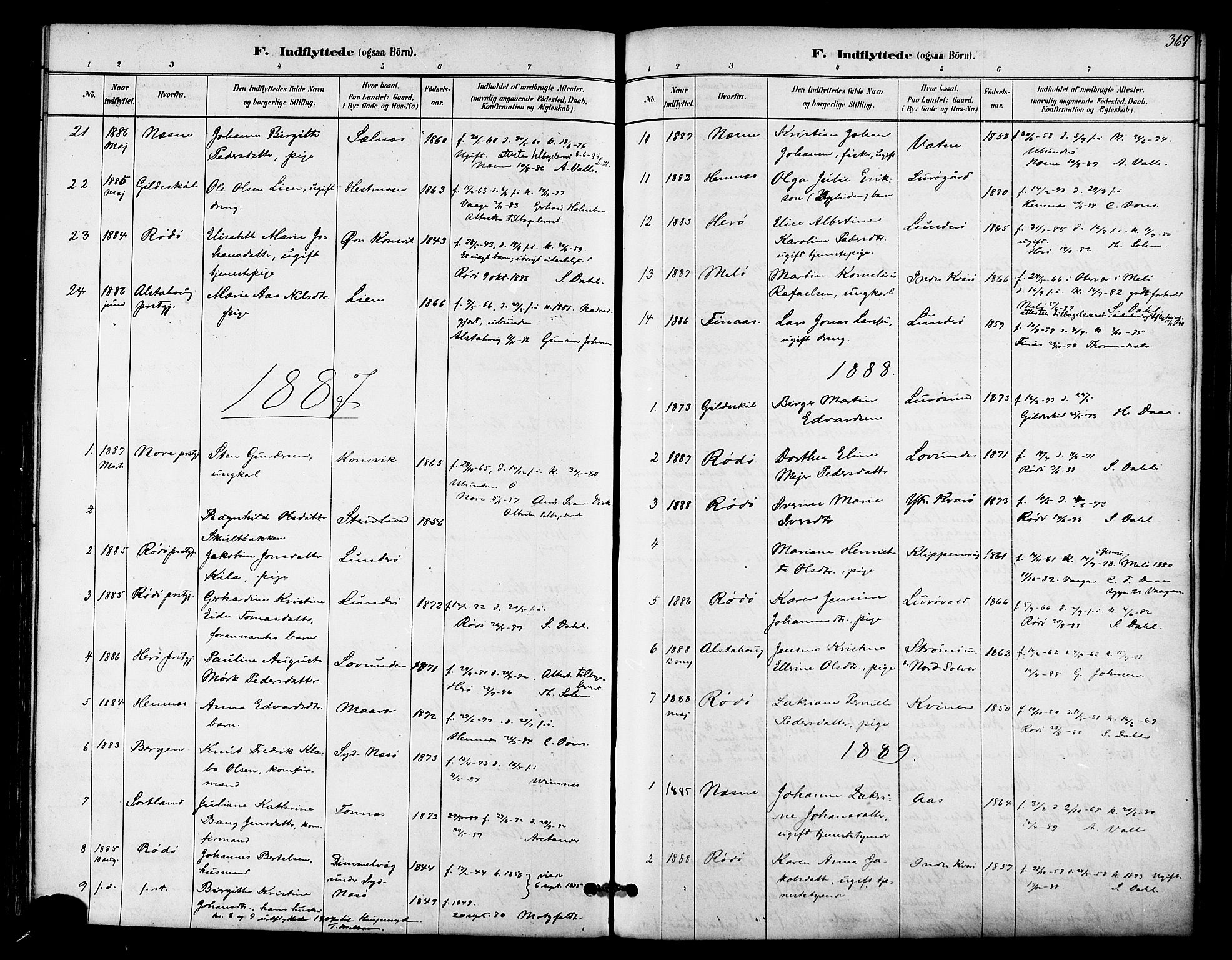 Ministerialprotokoller, klokkerbøker og fødselsregistre - Nordland, SAT/A-1459/839/L0568: Parish register (official) no. 839A05, 1880-1902, p. 367