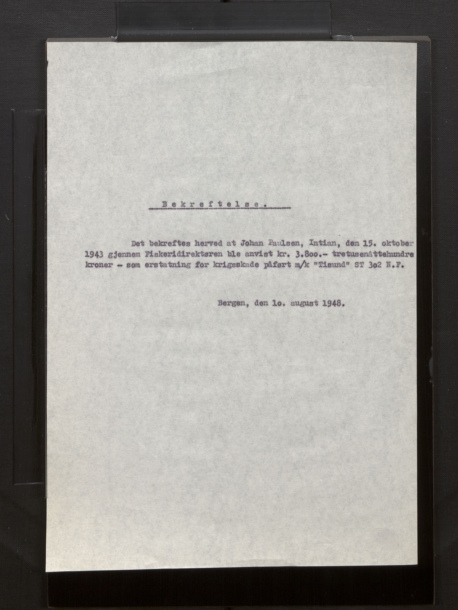 Fiskeridirektoratet - 1 Adm. ledelse - 13 Båtkontoret, AV/SAB-A-2003/La/L0008: Statens krigsforsikring for fiskeflåten, 1936-1971, p. 395