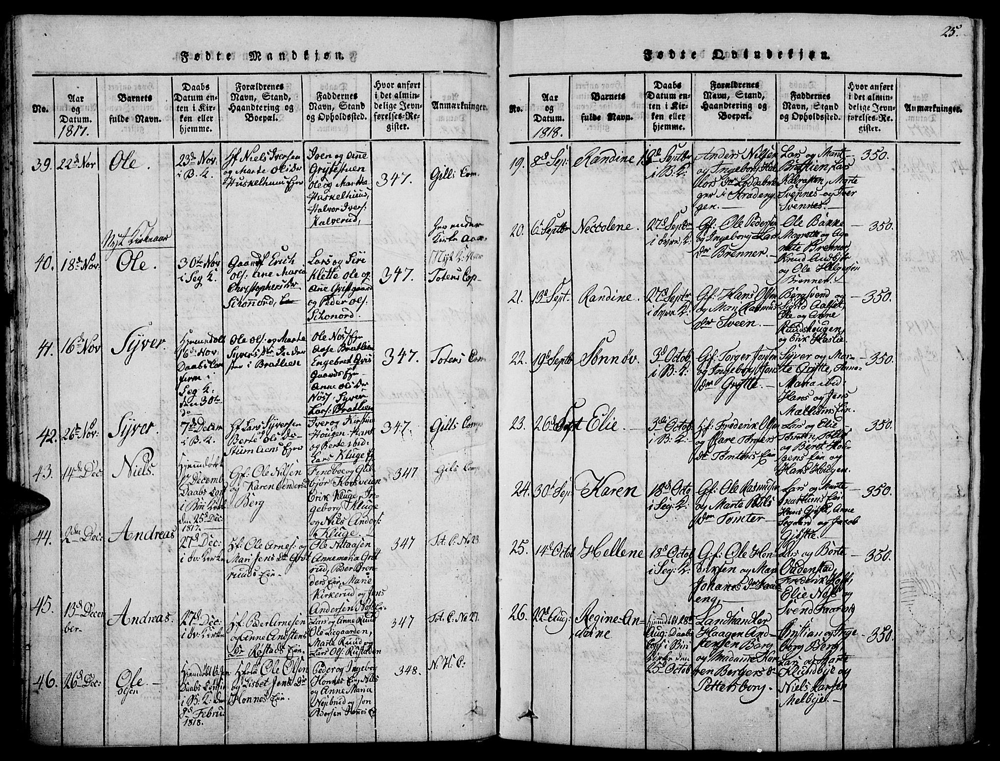 Biri prestekontor, AV/SAH-PREST-096/H/Ha/Haa/L0003: Parish register (official) no. 3, 1814-1828, p. 25