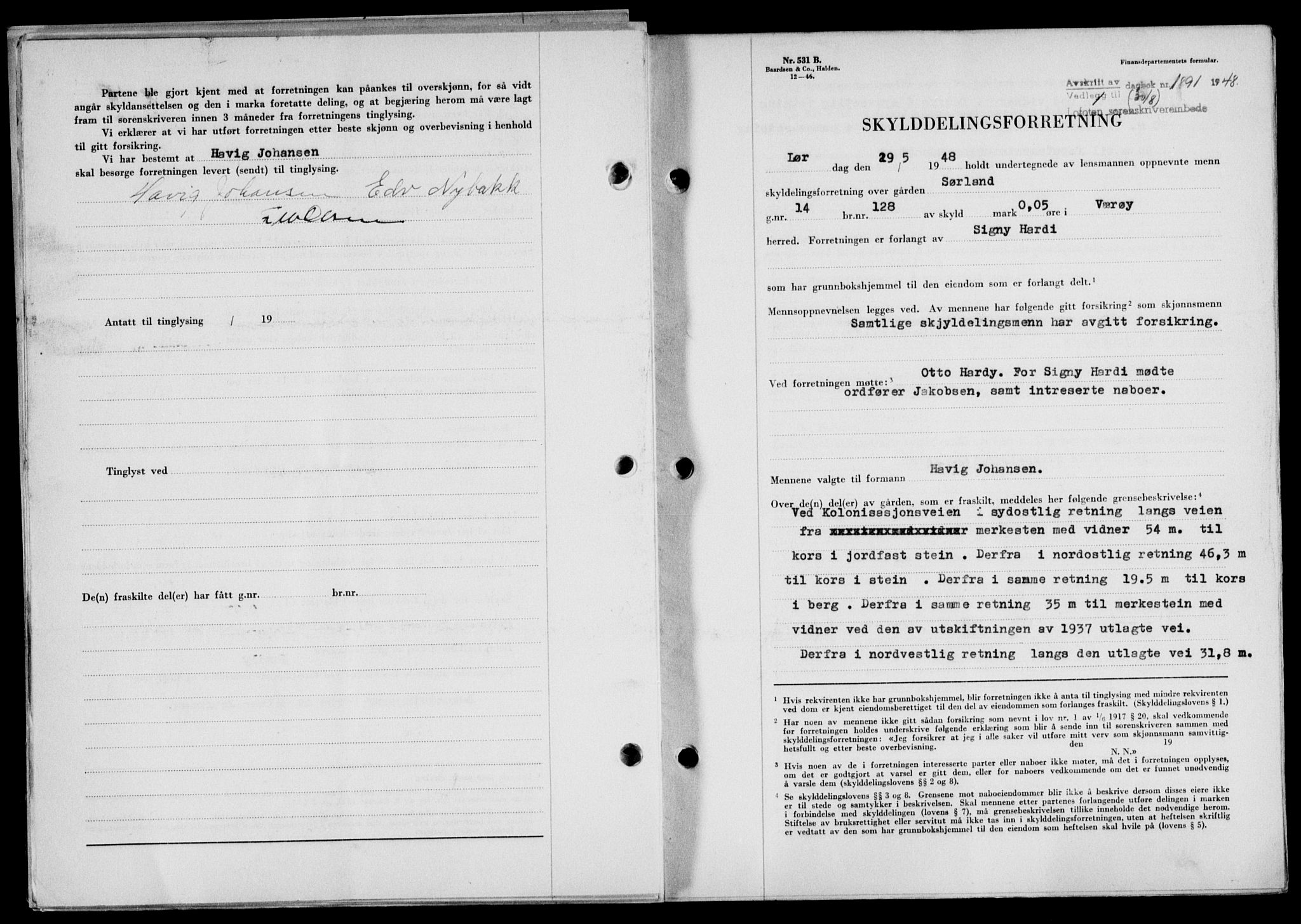 Lofoten sorenskriveri, SAT/A-0017/1/2/2C/L0019a: Mortgage book no. 19a, 1948-1948, Diary no: : 1891/1948