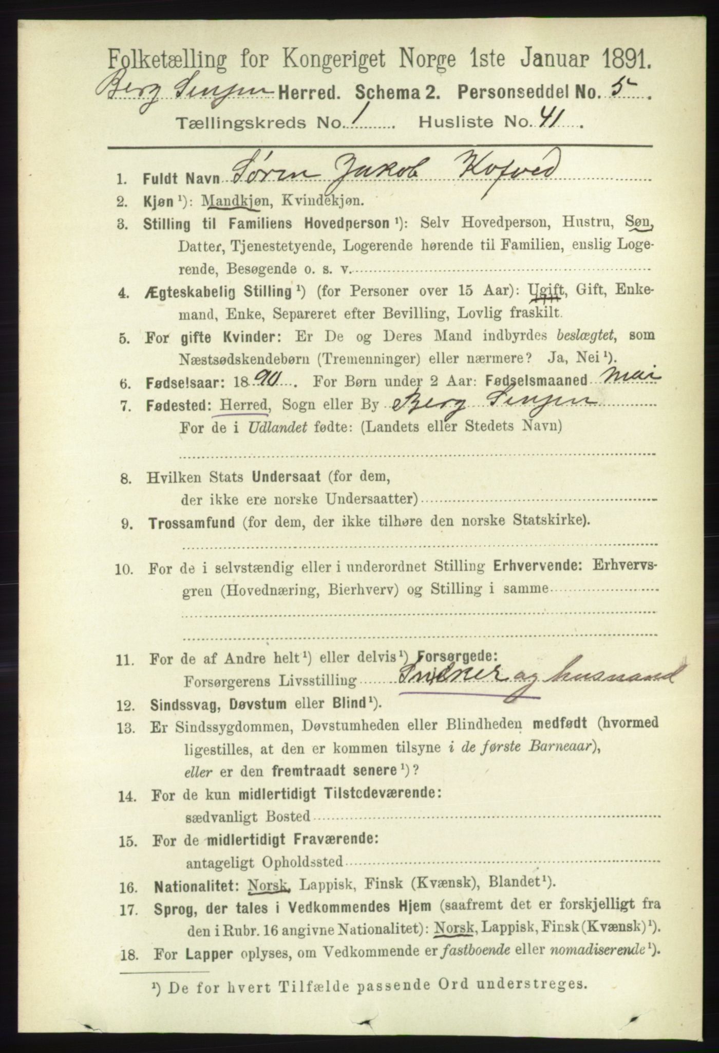 RA, 1891 census for 1929 Berg, 1891, p. 327