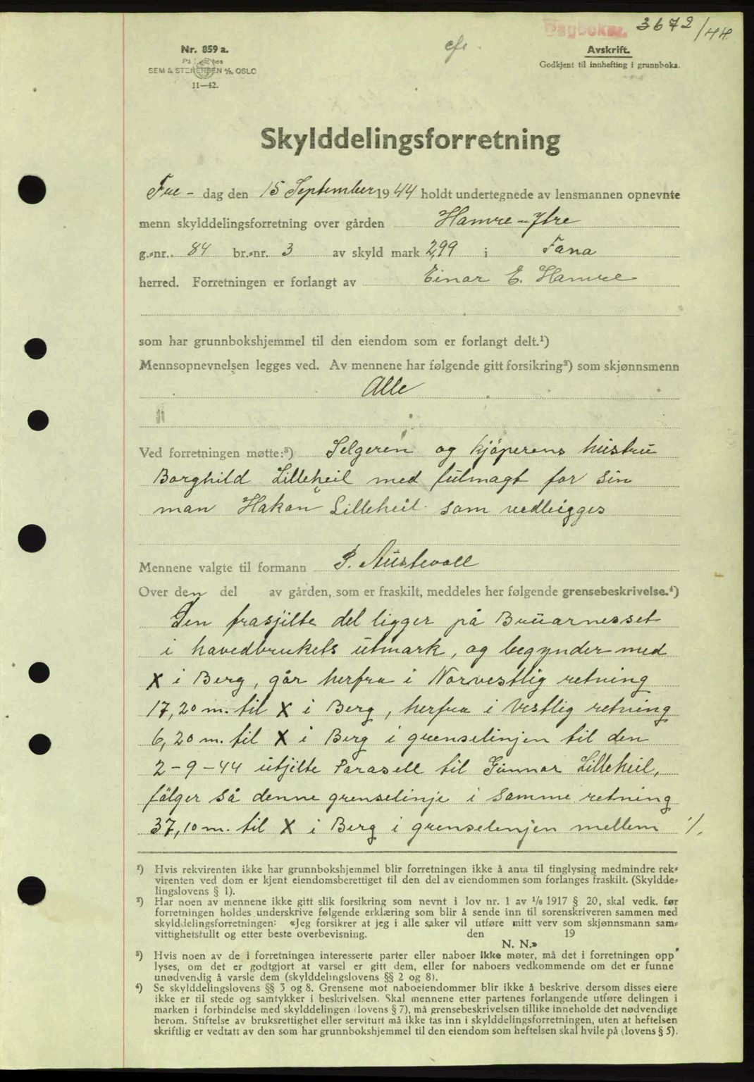 Midhordland sorenskriveri, AV/SAB-A-3001/1/G/Gb/Gbj/L0019: Mortgage book no. A37-38, 1944-1945, Diary no: : 3672/1944