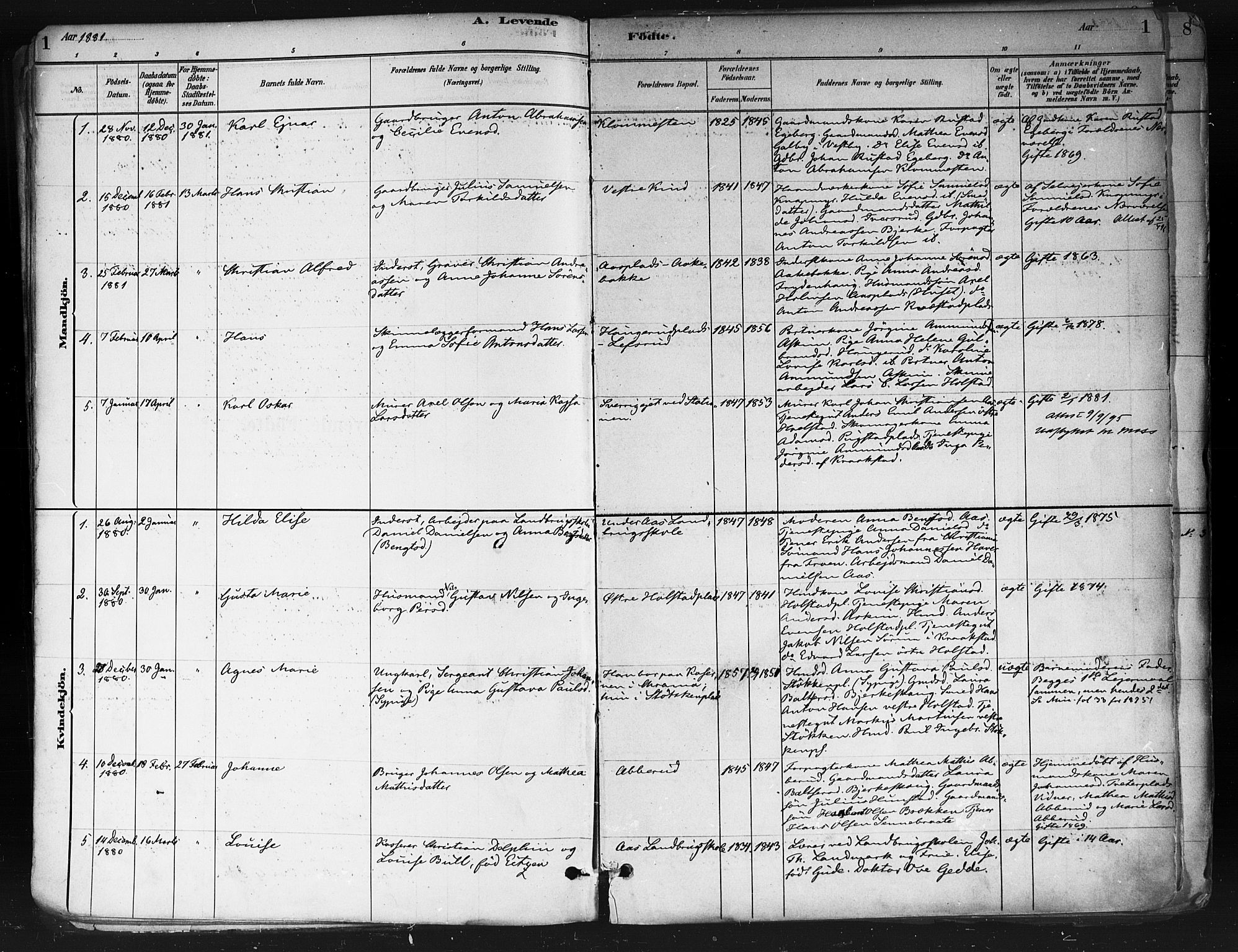 Ås prestekontor Kirkebøker, SAO/A-10894/F/Fa/L0009: Parish register (official) no. I 9, 1881-1900, p. 1