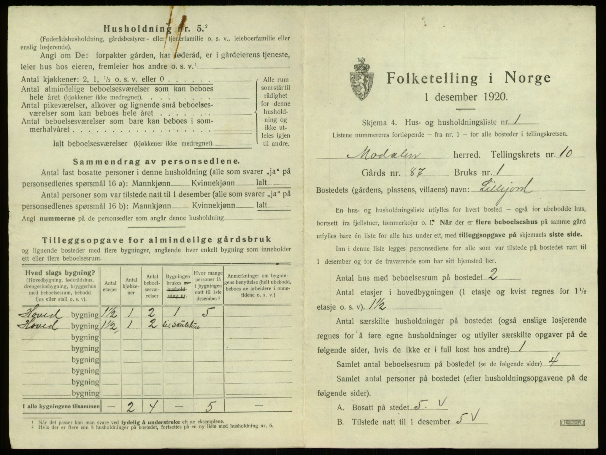 SAB, 1920 census for Modalen, 1920, p. 248