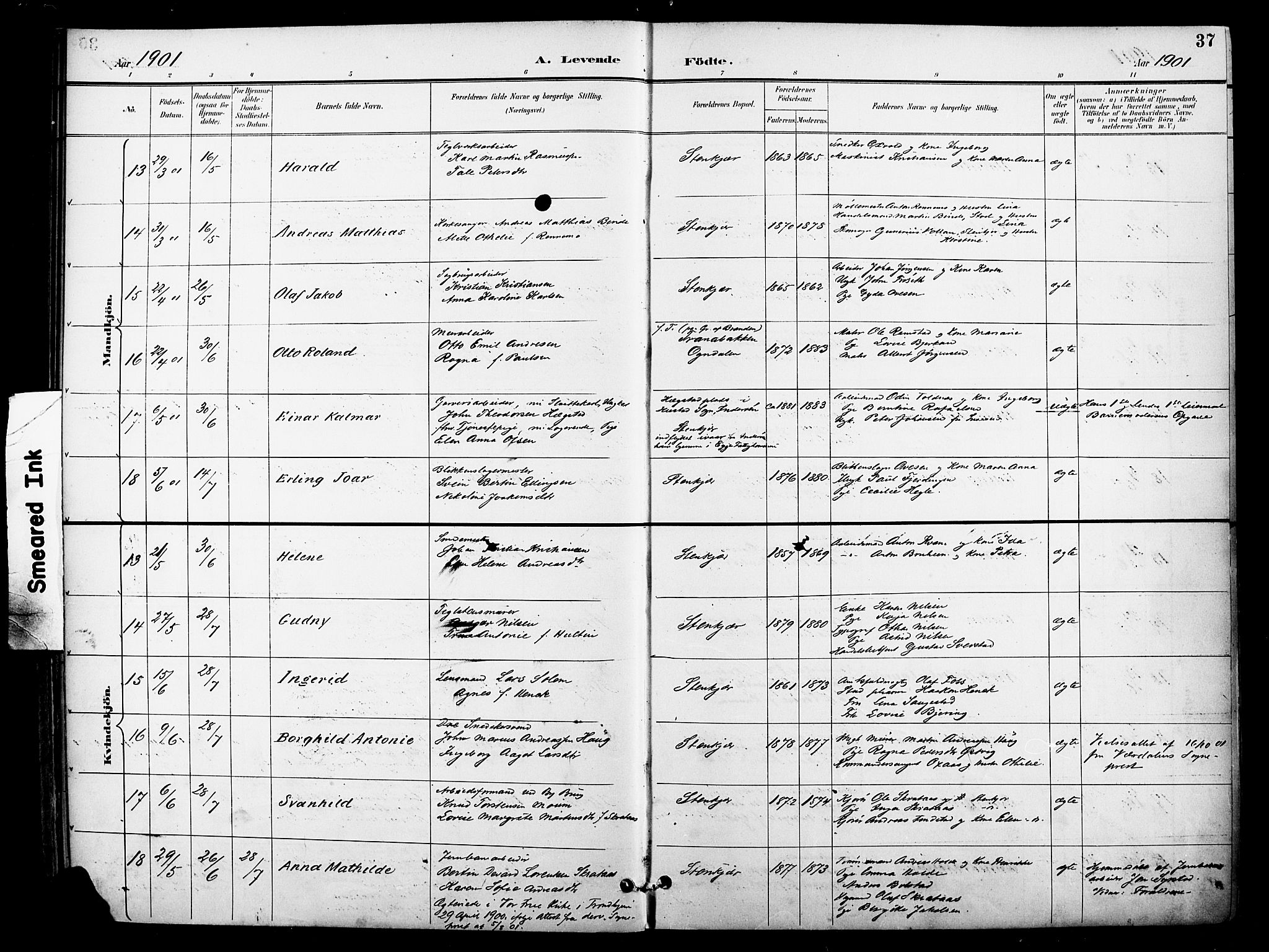 Ministerialprotokoller, klokkerbøker og fødselsregistre - Nord-Trøndelag, AV/SAT-A-1458/739/L0372: Parish register (official) no. 739A04, 1895-1903, p. 37