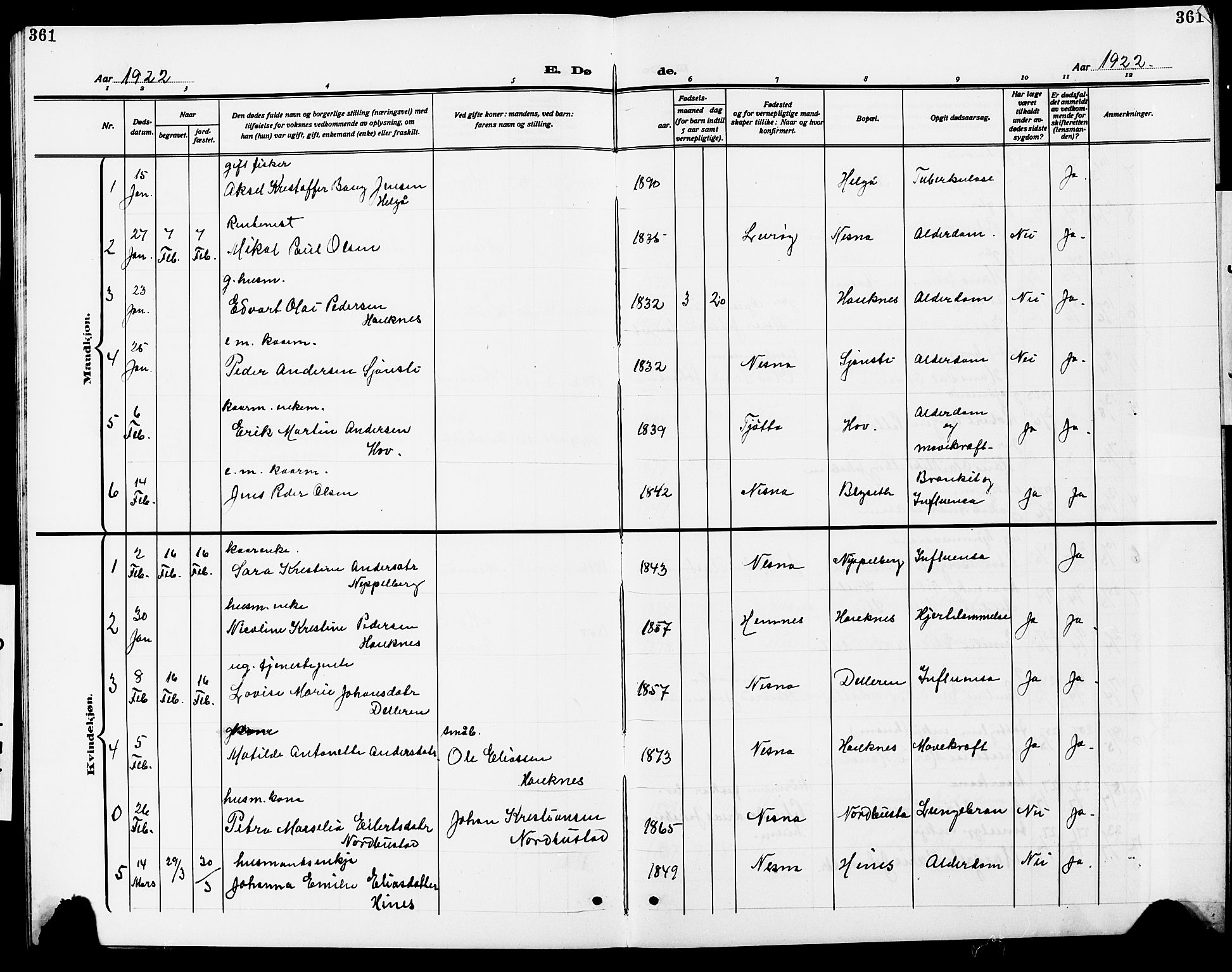 Ministerialprotokoller, klokkerbøker og fødselsregistre - Nordland, SAT/A-1459/838/L0560: Parish register (copy) no. 838C07, 1910-1928, p. 361