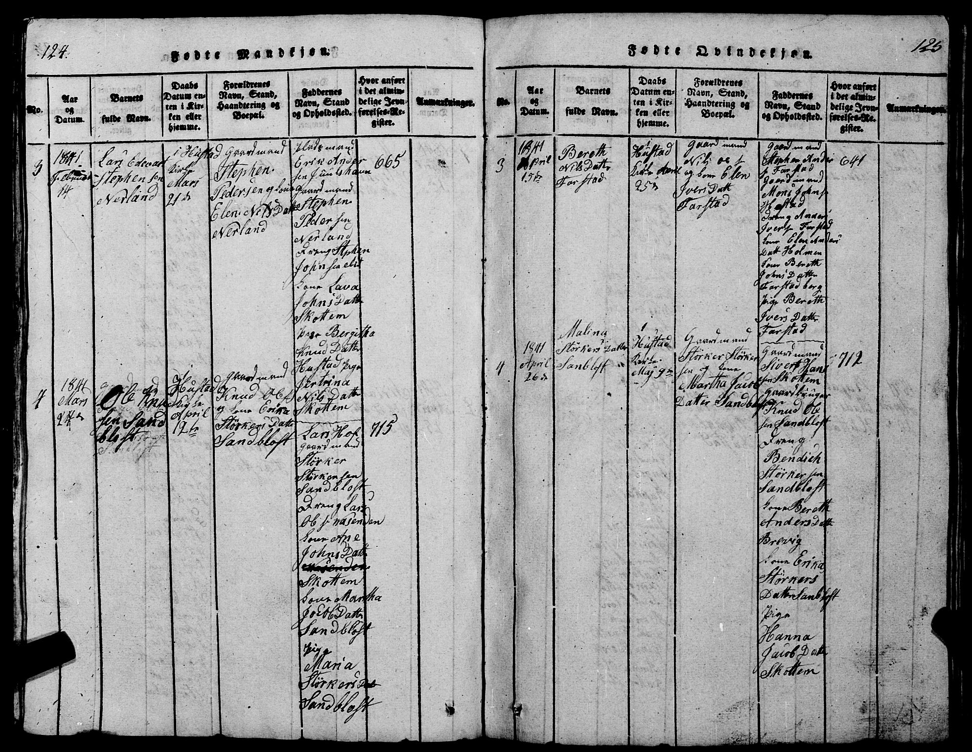 Ministerialprotokoller, klokkerbøker og fødselsregistre - Møre og Romsdal, AV/SAT-A-1454/567/L0781: Parish register (copy) no. 567C01, 1818-1845, p. 124-125