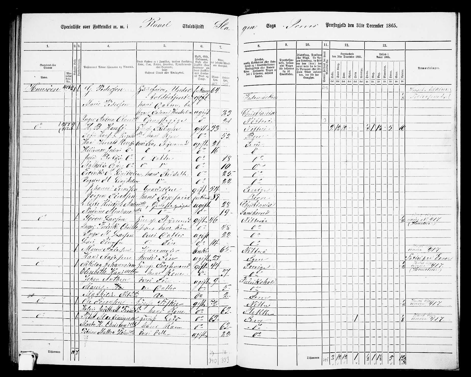 RA, 1865 census for Sem, 1865, p. 201