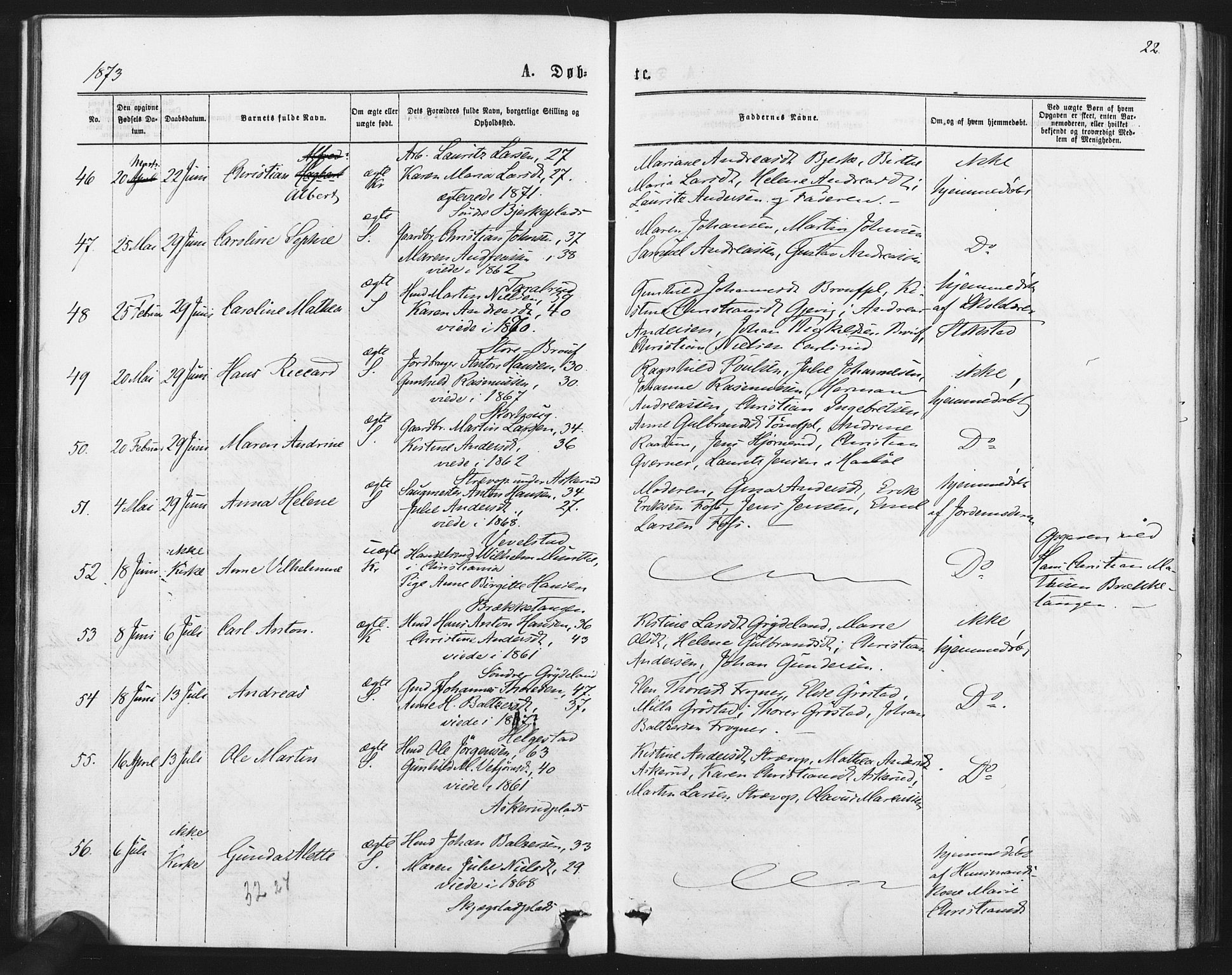 Kråkstad prestekontor Kirkebøker, AV/SAO-A-10125a/F/Fa/L0008: Parish register (official) no. I 8, 1870-1879, p. 22