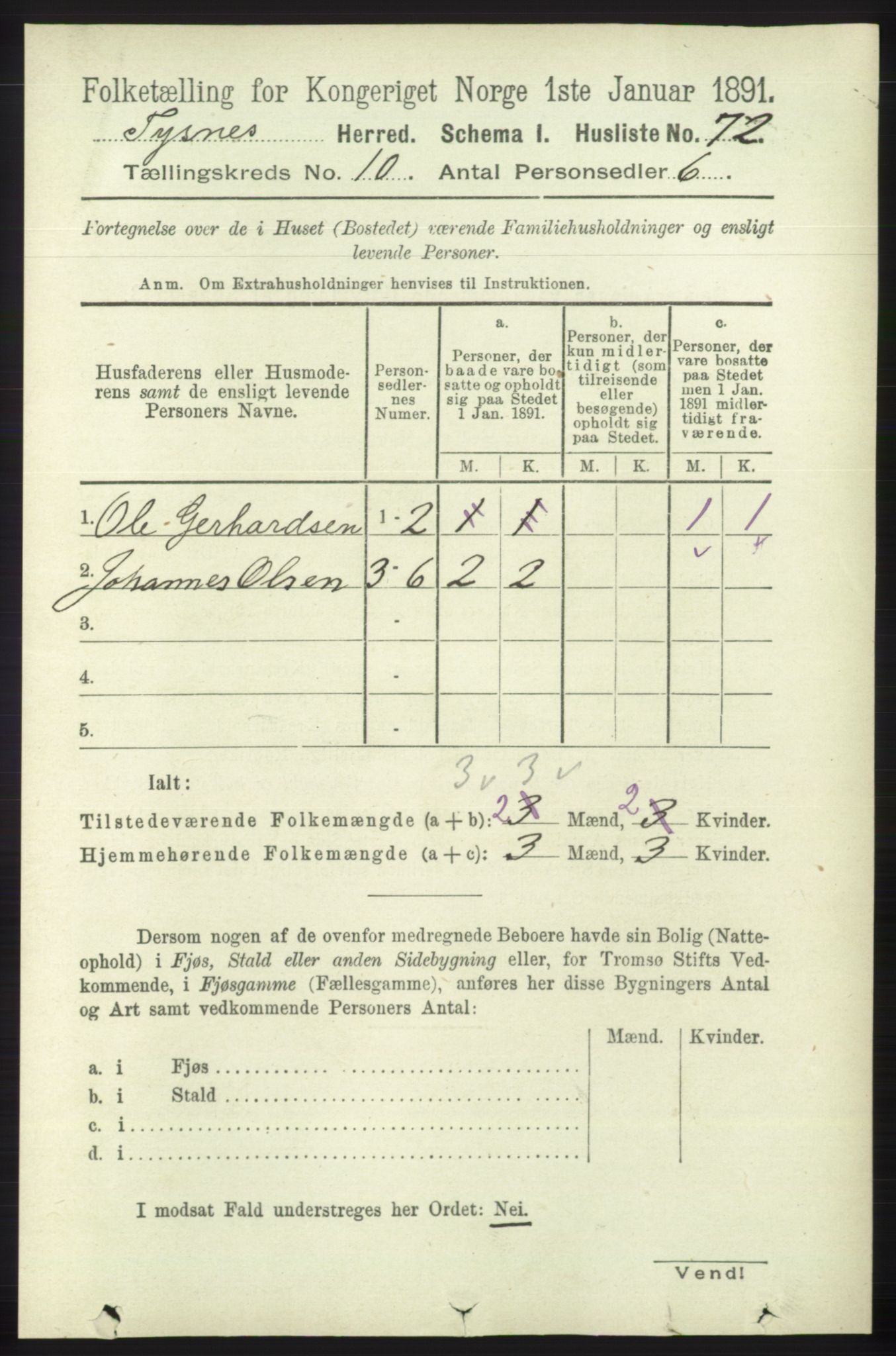 RA, 1891 census for 1223 Tysnes, 1891, p. 4850