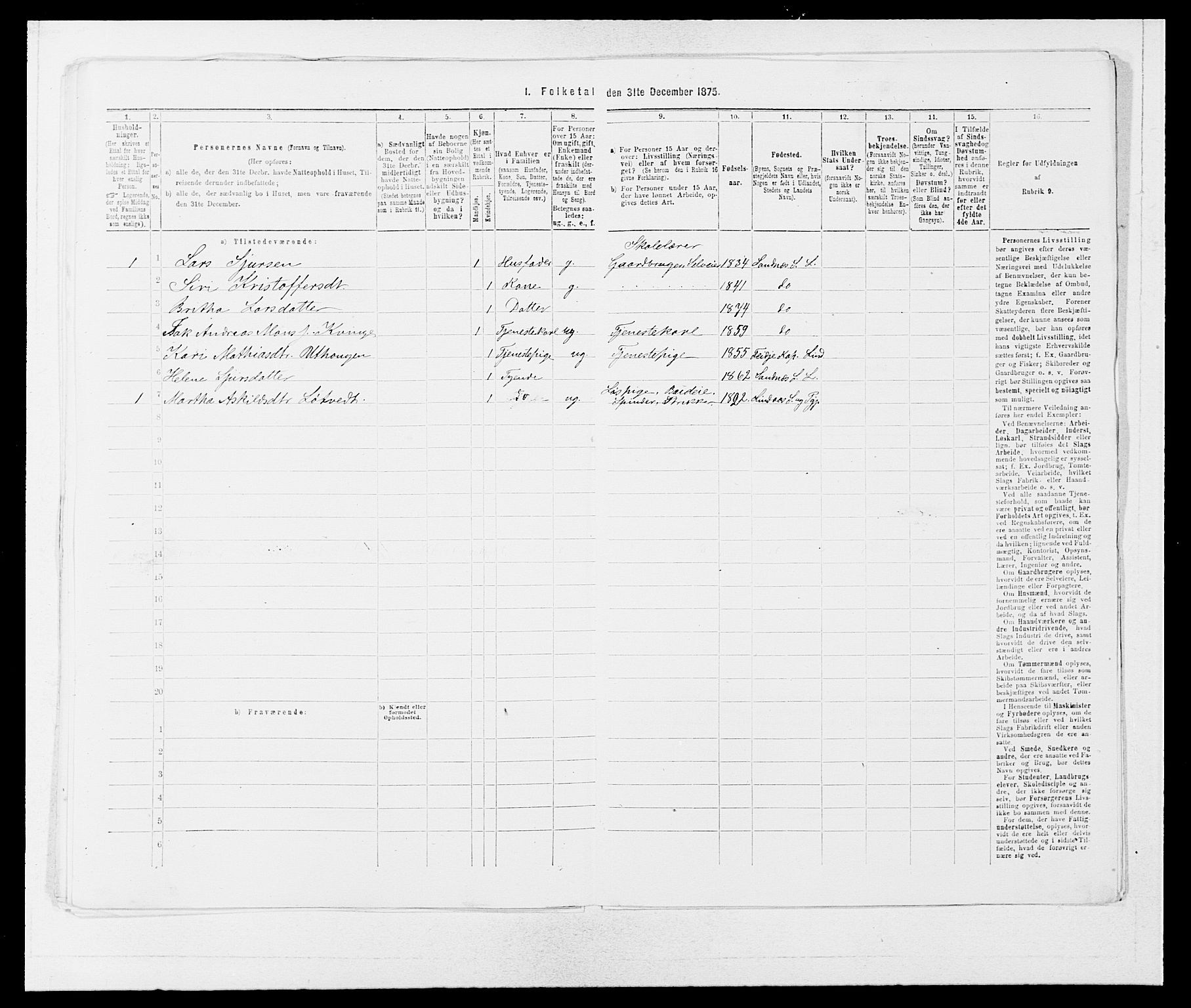 SAB, 1875 census for 1263P Lindås, 1875, p. 624