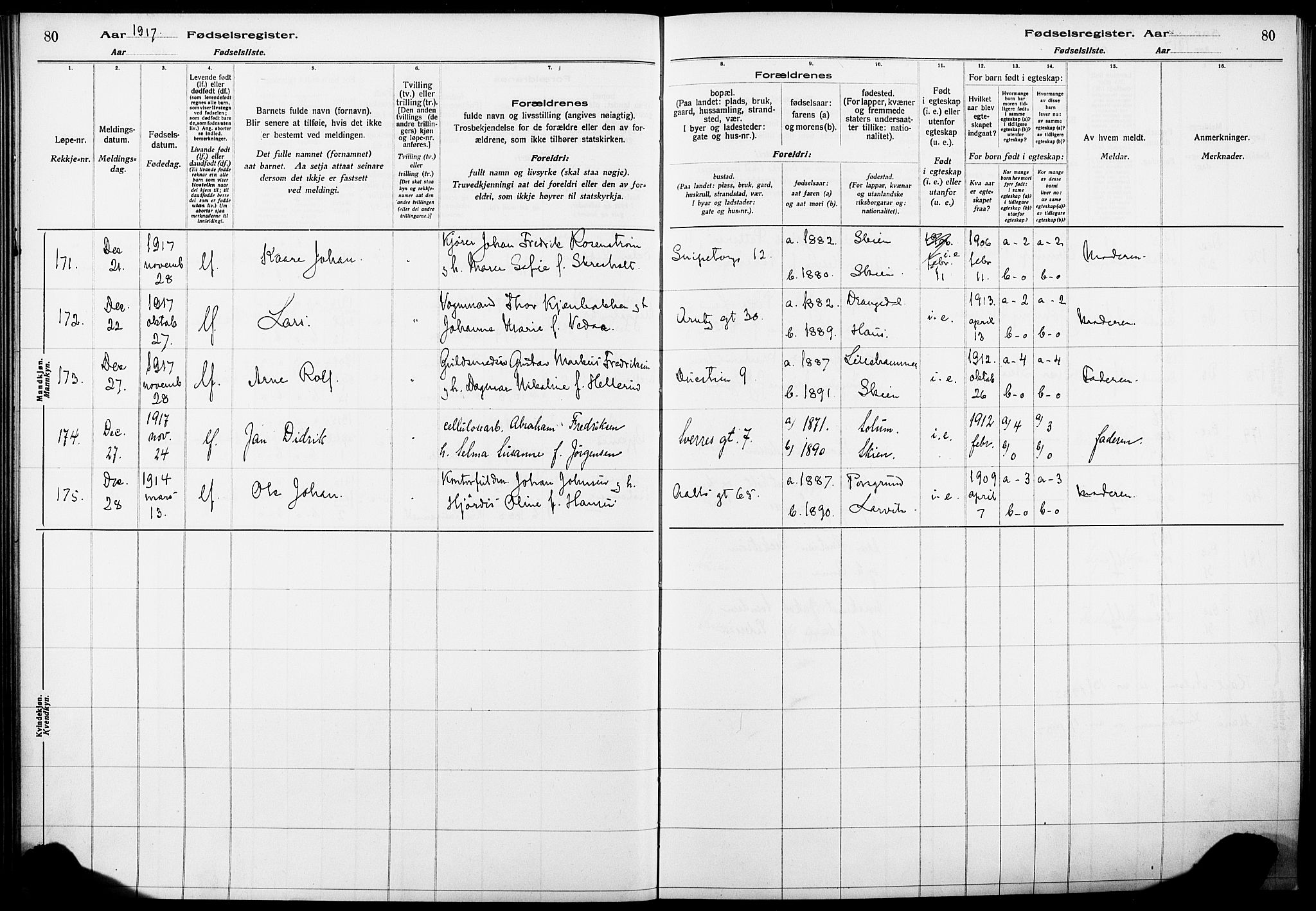 Skien kirkebøker, SAKO/A-302/J/Ja/L0001: Birth register no. 1, 1916-1920, p. 80