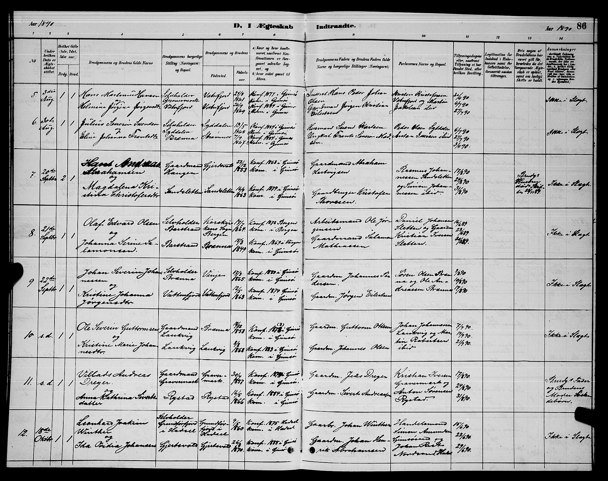 Ministerialprotokoller, klokkerbøker og fødselsregistre - Nordland, AV/SAT-A-1459/876/L1104: Parish register (copy) no. 876C03, 1886-1896, p. 86