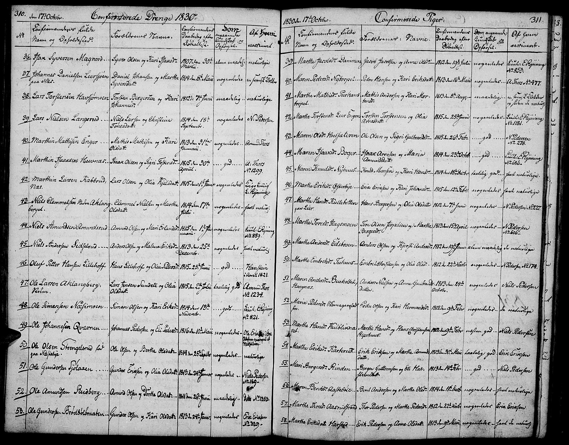 Vinger prestekontor, SAH/PREST-024/H/Ha/Hab/L0002: Parish register (copy) no. 2, 1818-1834, p. 310-311