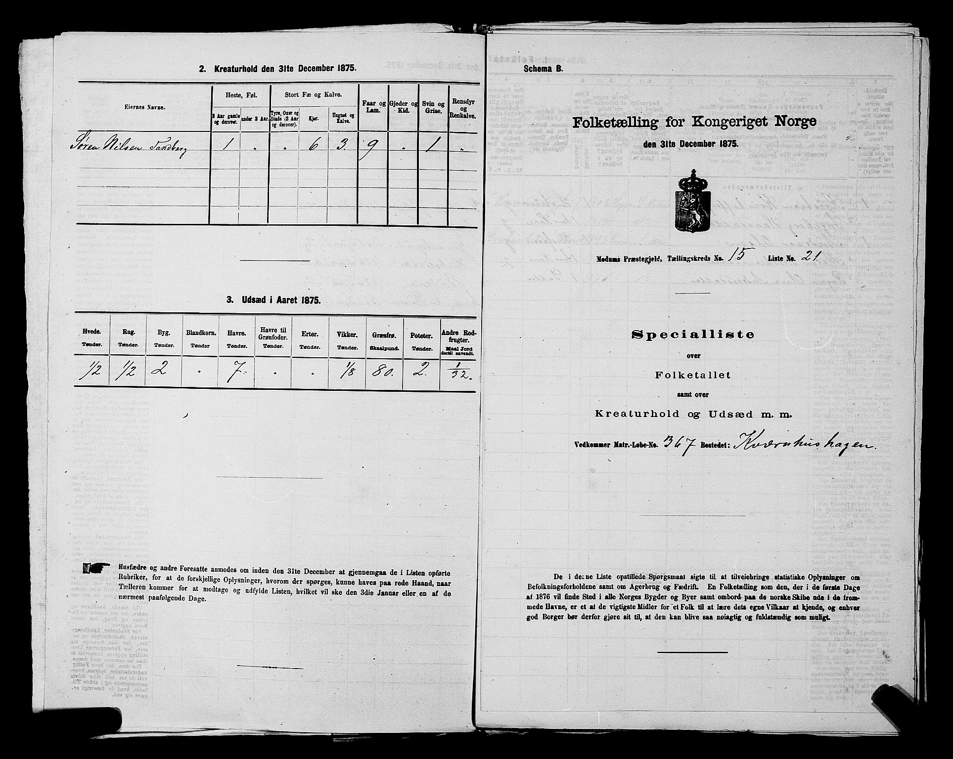 SAKO, 1875 census for 0623P Modum, 1875, p. 1990