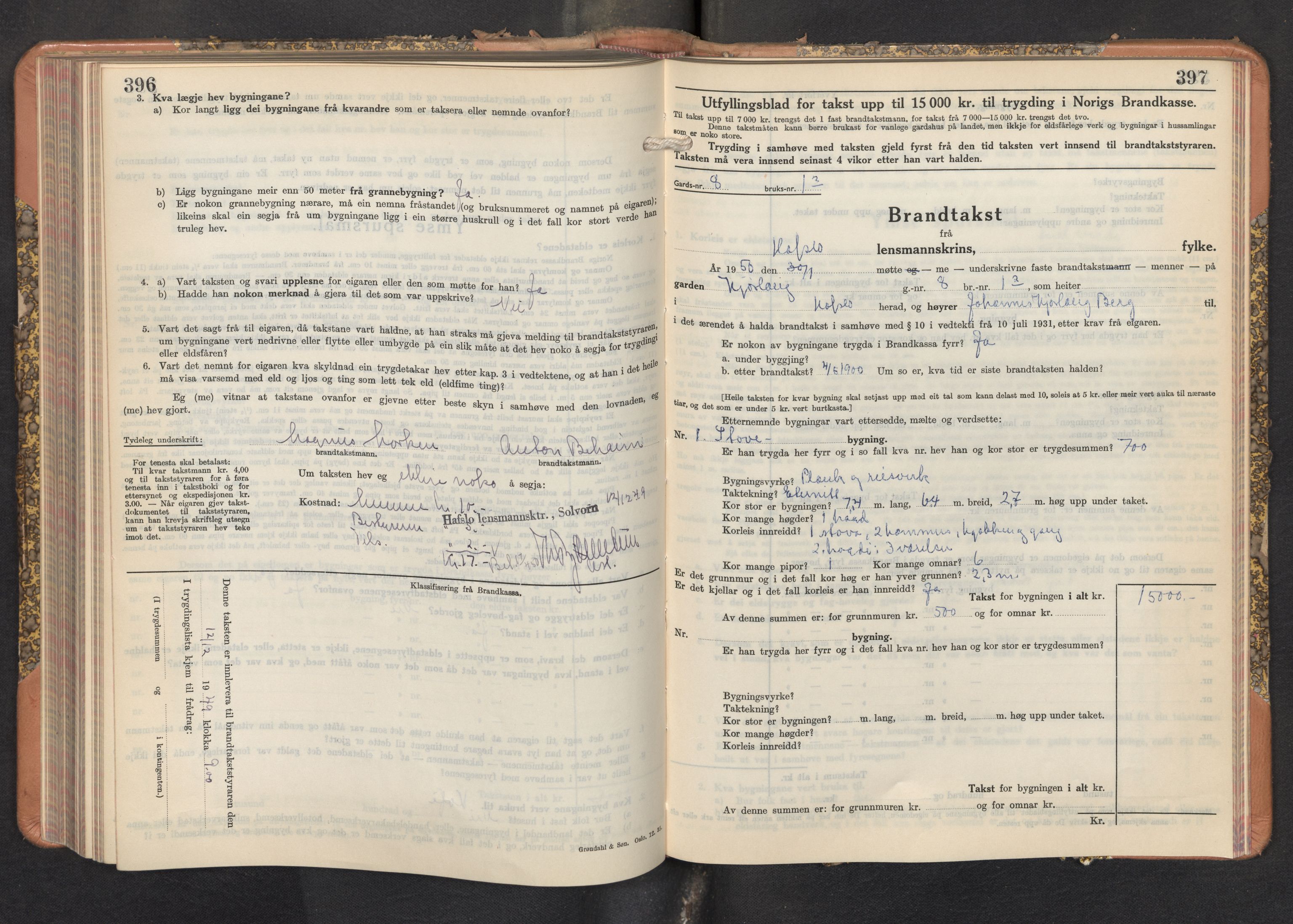 Lensmannen i Hafslo, AV/SAB-A-28001/0012/L0010: Branntakstprotokoll, skjematakst, 1939-1950, p. 396-397