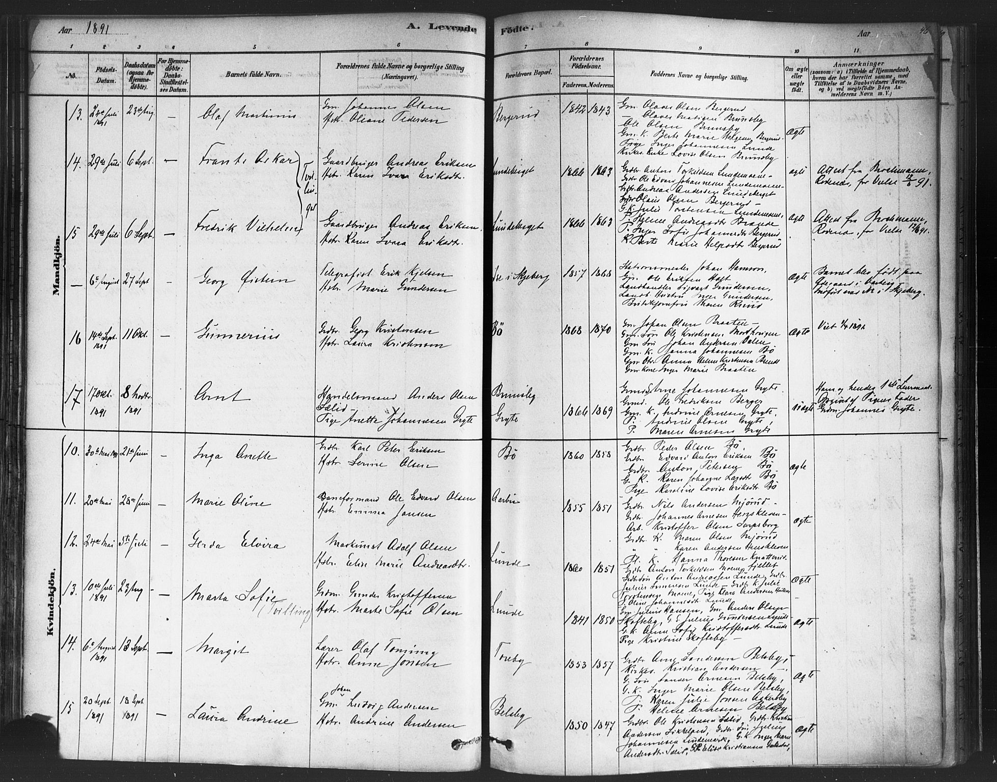 Varteig prestekontor Kirkebøker, SAO/A-10447a/F/Fa/L0002: Parish register (official) no. 2, 1878-1899, p. 46