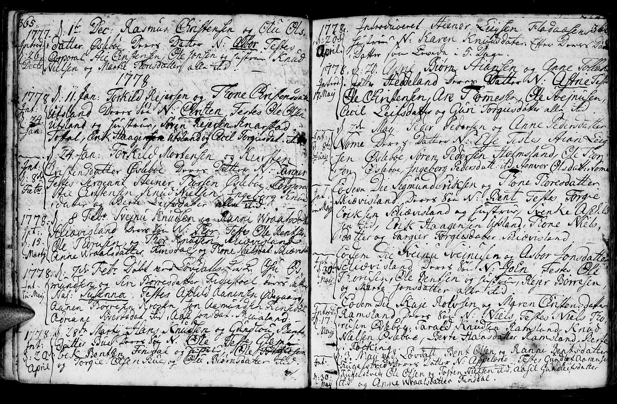 Holum sokneprestkontor, SAK/1111-0022/F/Fa/Fac/L0001: Parish register (official) no. A 1, 1773-1820, p. 365-366