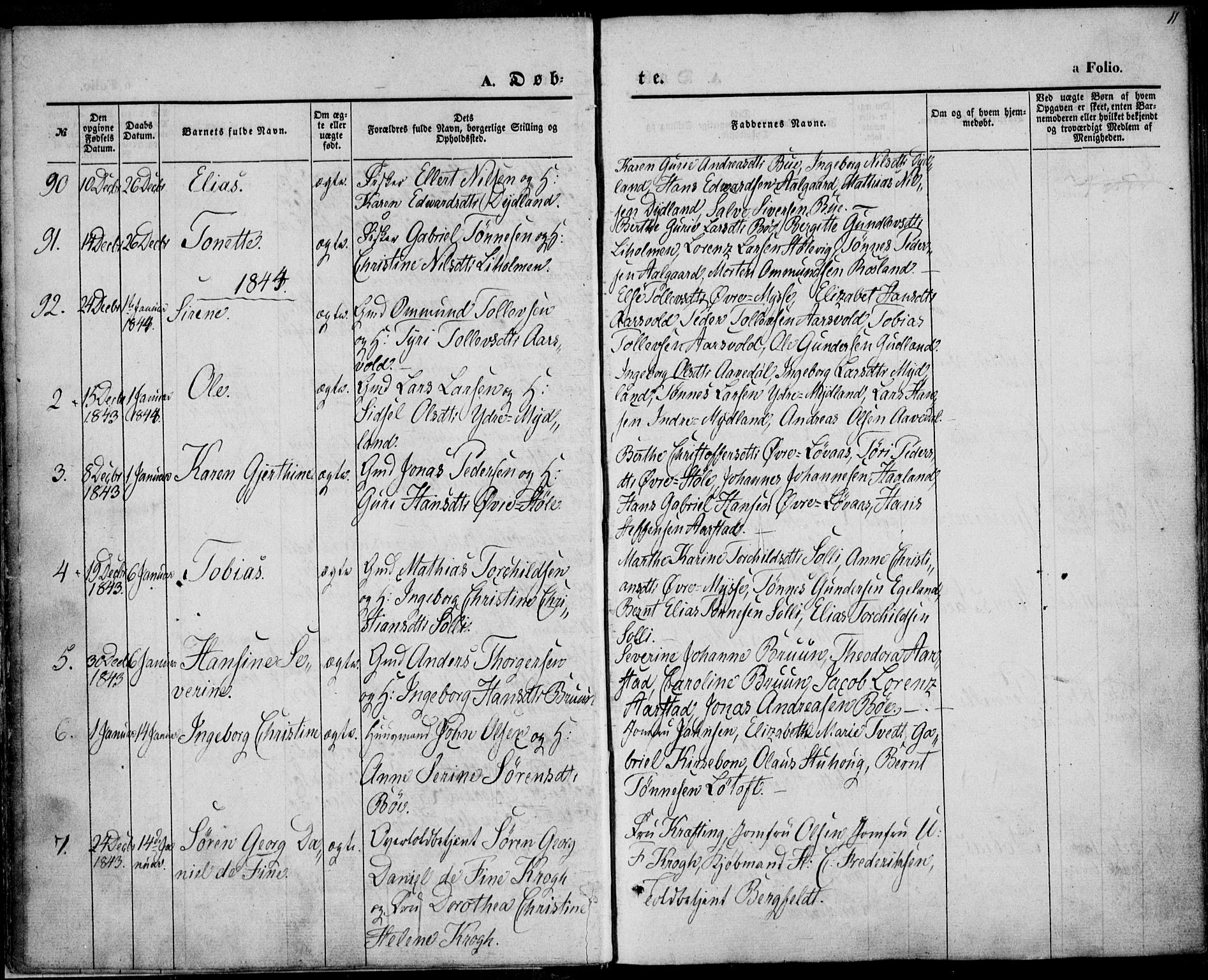 Sokndal sokneprestkontor, SAST/A-101808: Parish register (official) no. A 8.1, 1842-1857, p. 11