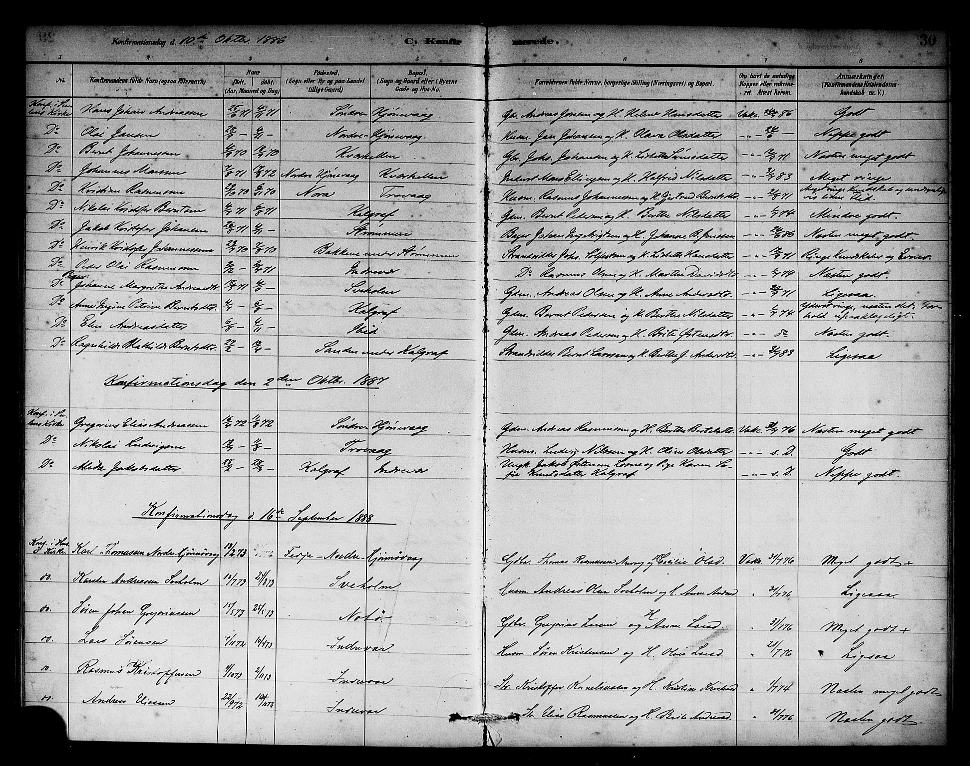 Solund sokneprestembete, AV/SAB-A-81401: Parish register (official) no. C 1, 1881-1896, p. 30