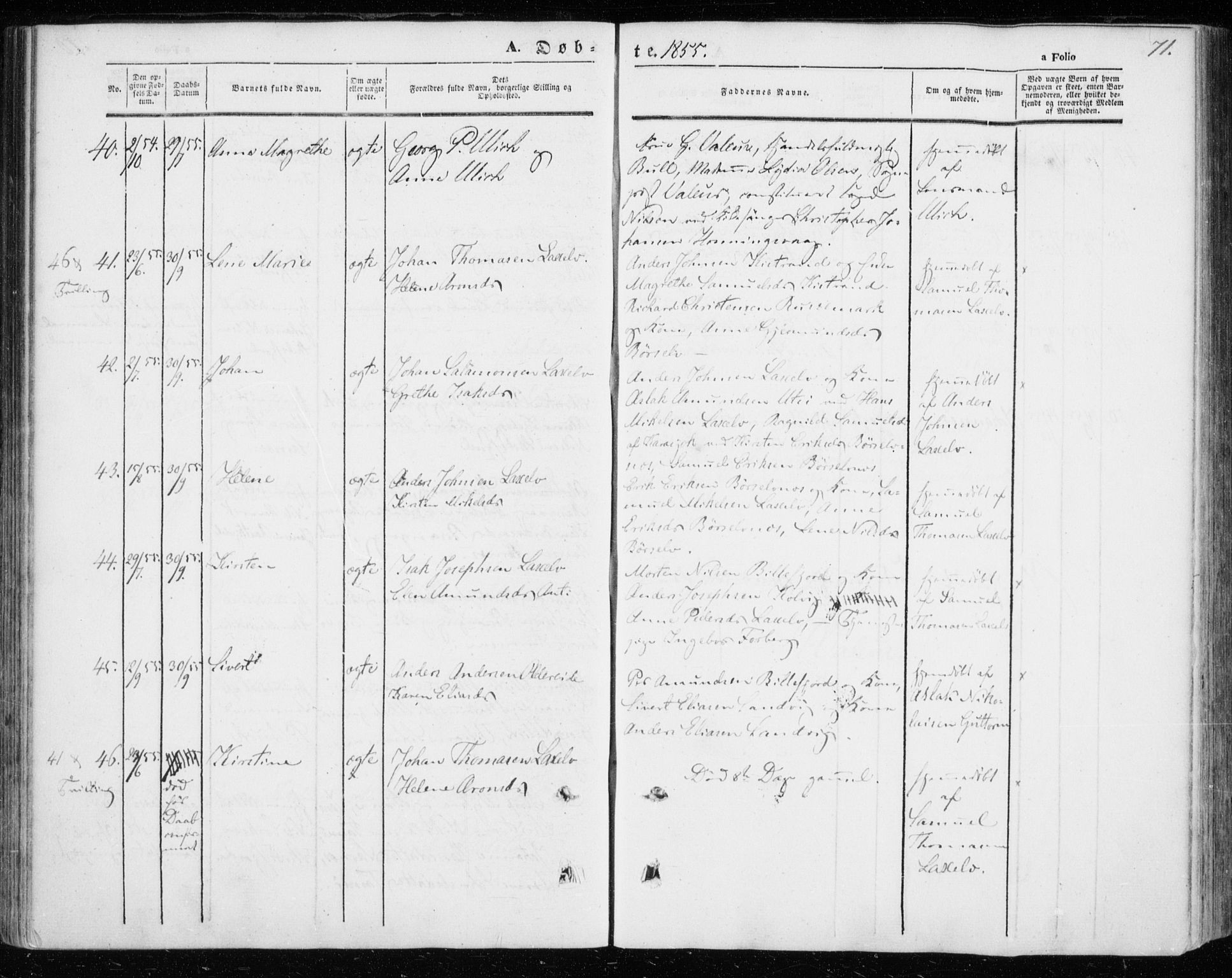 Kistrand/Porsanger sokneprestembete, SATØ/S-1351/H/Ha/L0004.kirke: Parish register (official) no. 4, 1843-1860, p. 71