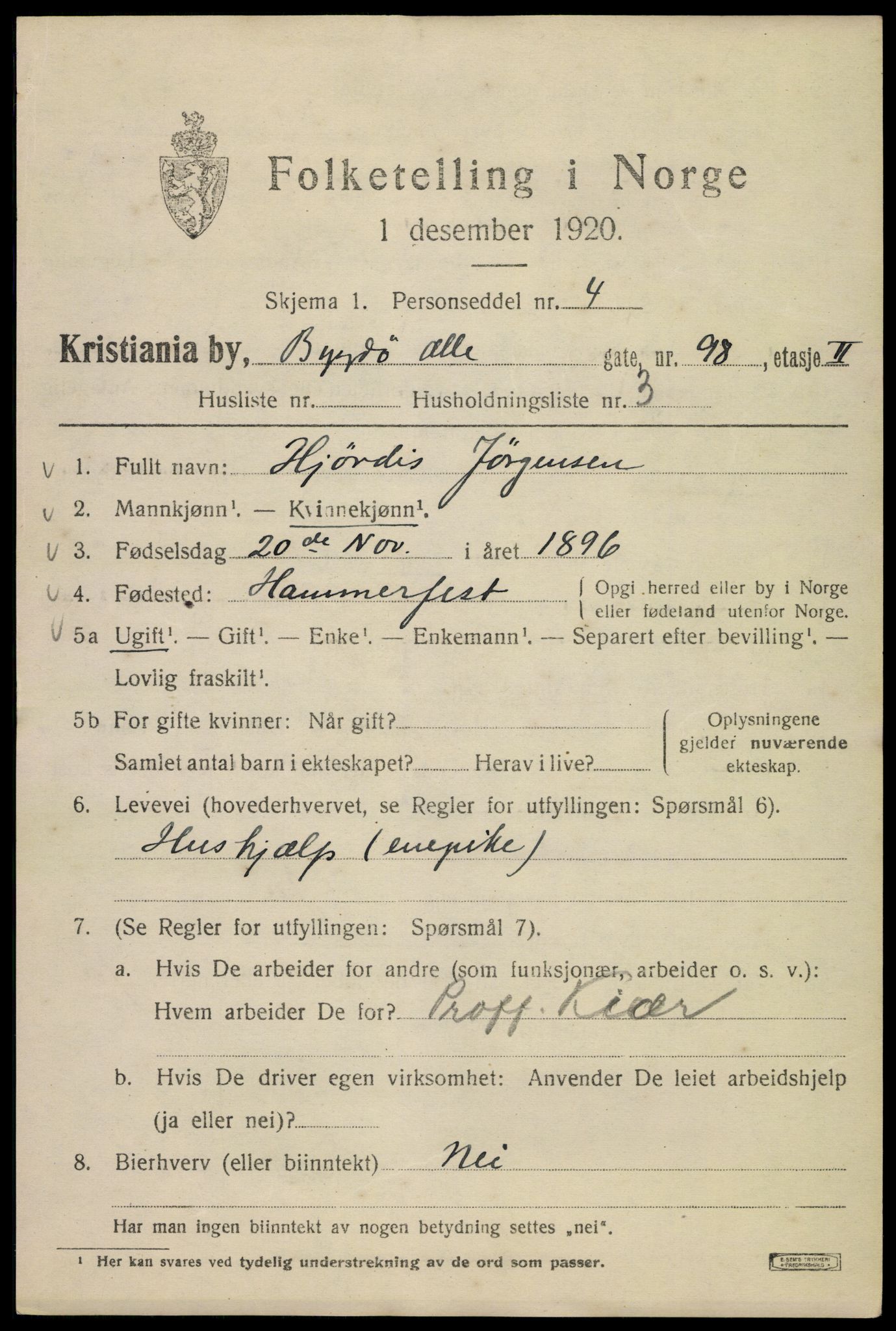 SAO, 1920 census for Kristiania, 1920, p. 180233