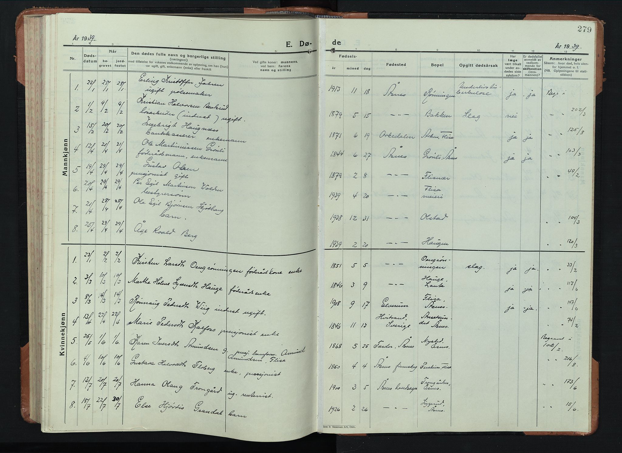 Åsnes prestekontor, SAH/PREST-042/H/Ha/Hab/L0008: Parish register (copy) no. 8, 1927-1942, p. 279