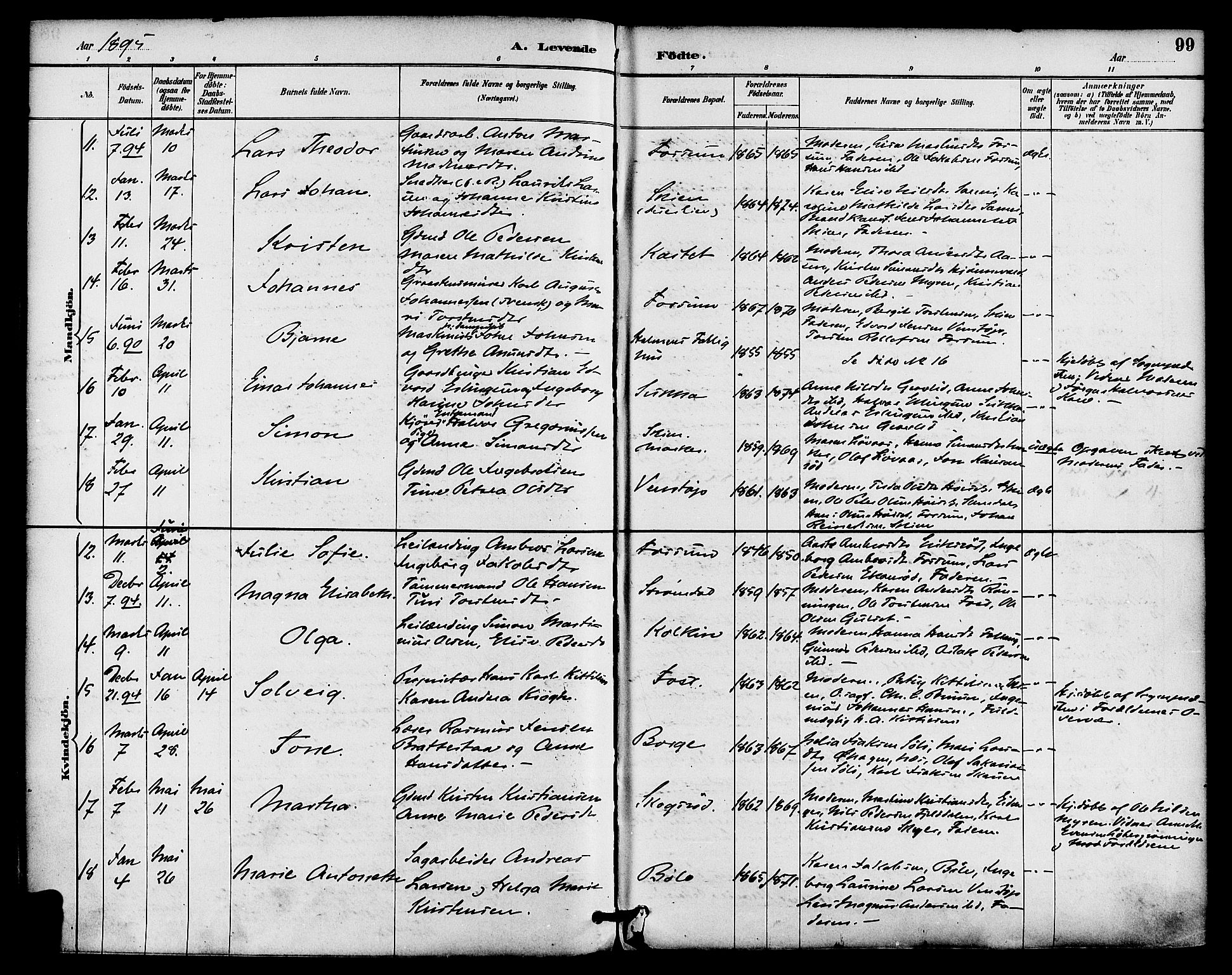 Gjerpen kirkebøker, AV/SAKO-A-265/F/Fa/L0010: Parish register (official) no. I 10, 1886-1895, p. 99