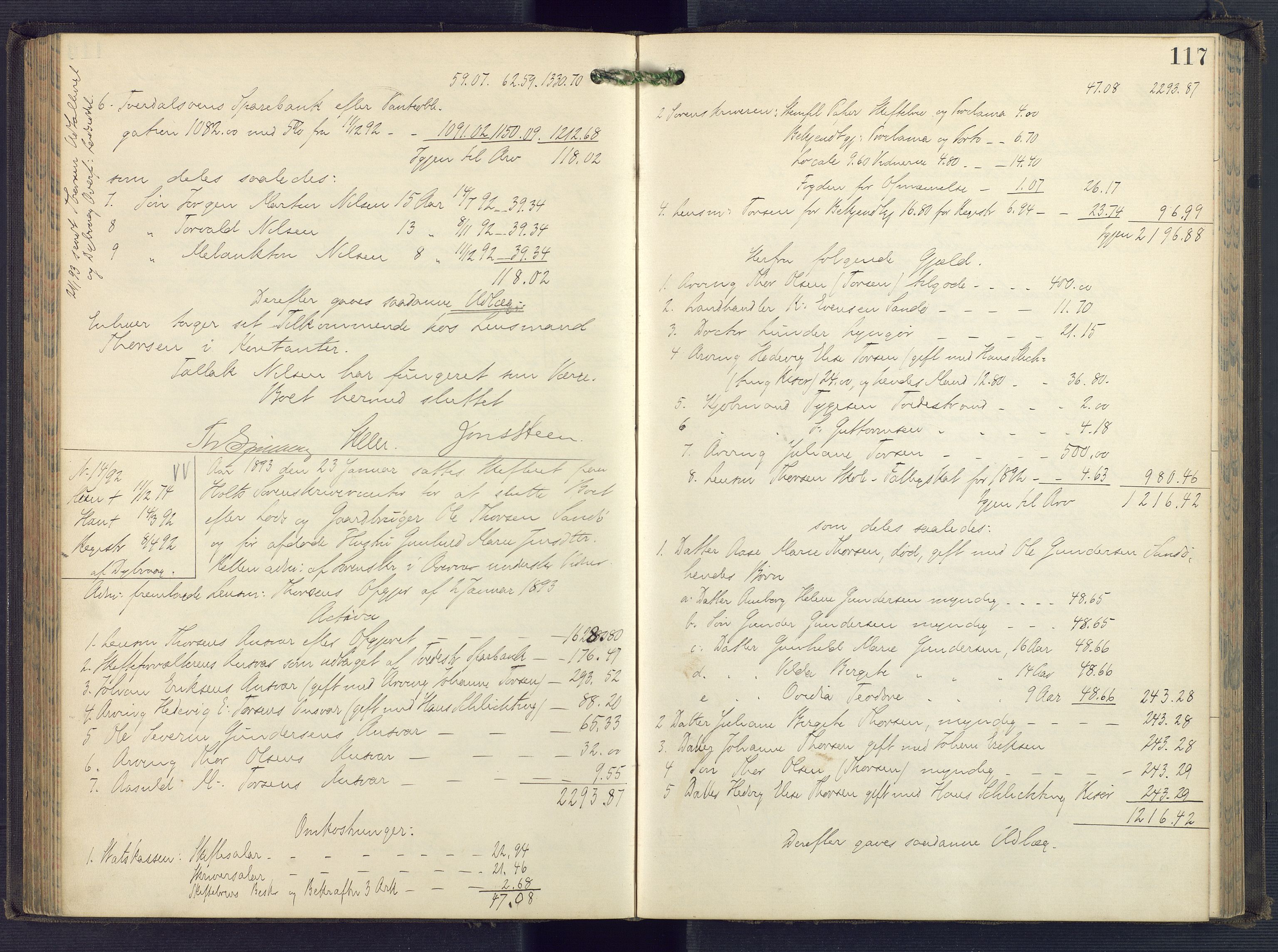 Holt sorenskriveri, SAK/1221-0002/H/Hc/L0035: Skifteutlodningsprotokoll nr. 10, 1890-1896, p. 116b-117a