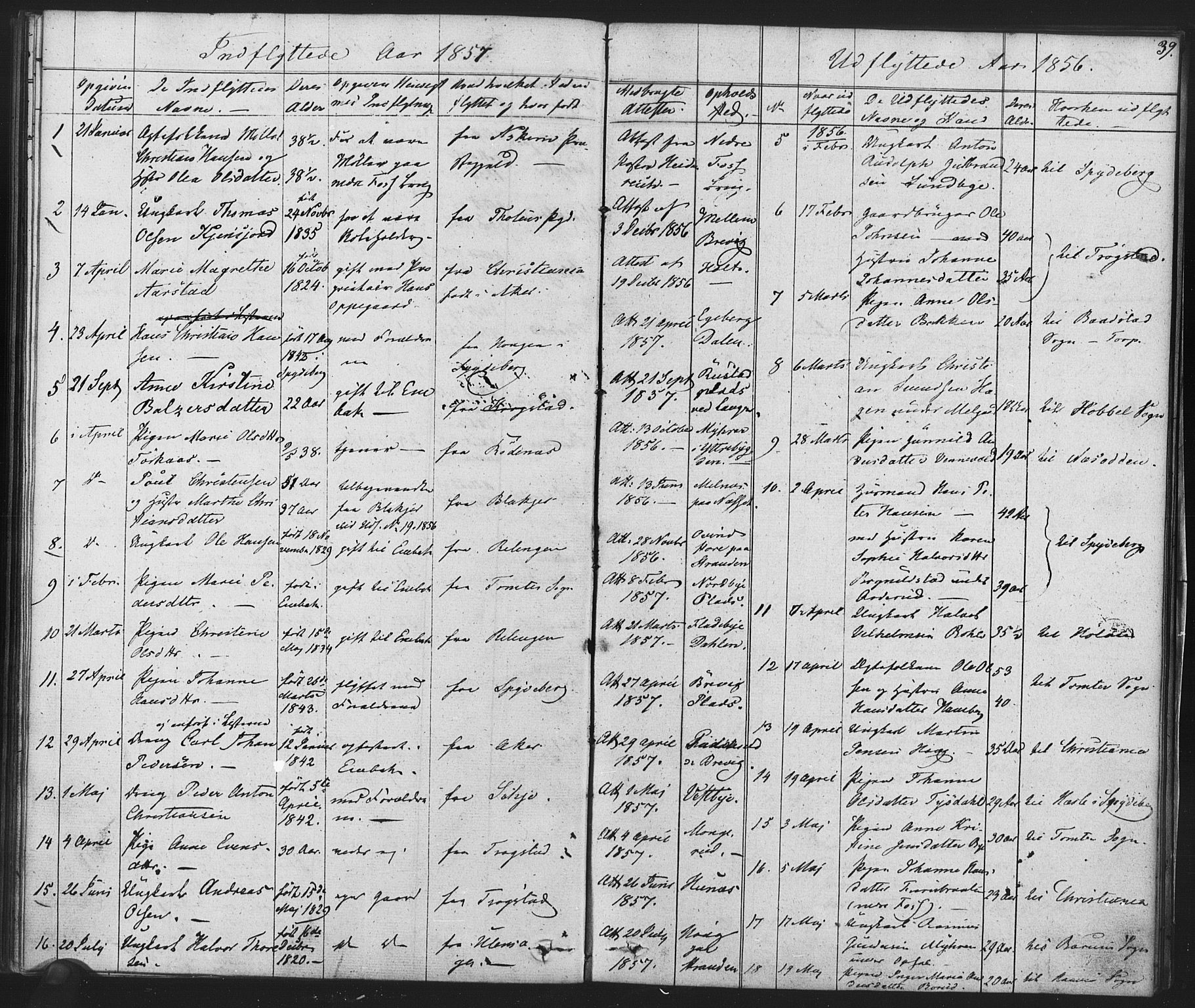Enebakk prestekontor Kirkebøker, SAO/A-10171c/F/Fa/L0014: Parish register (official) no. I 14, 1833-1878, p. 39