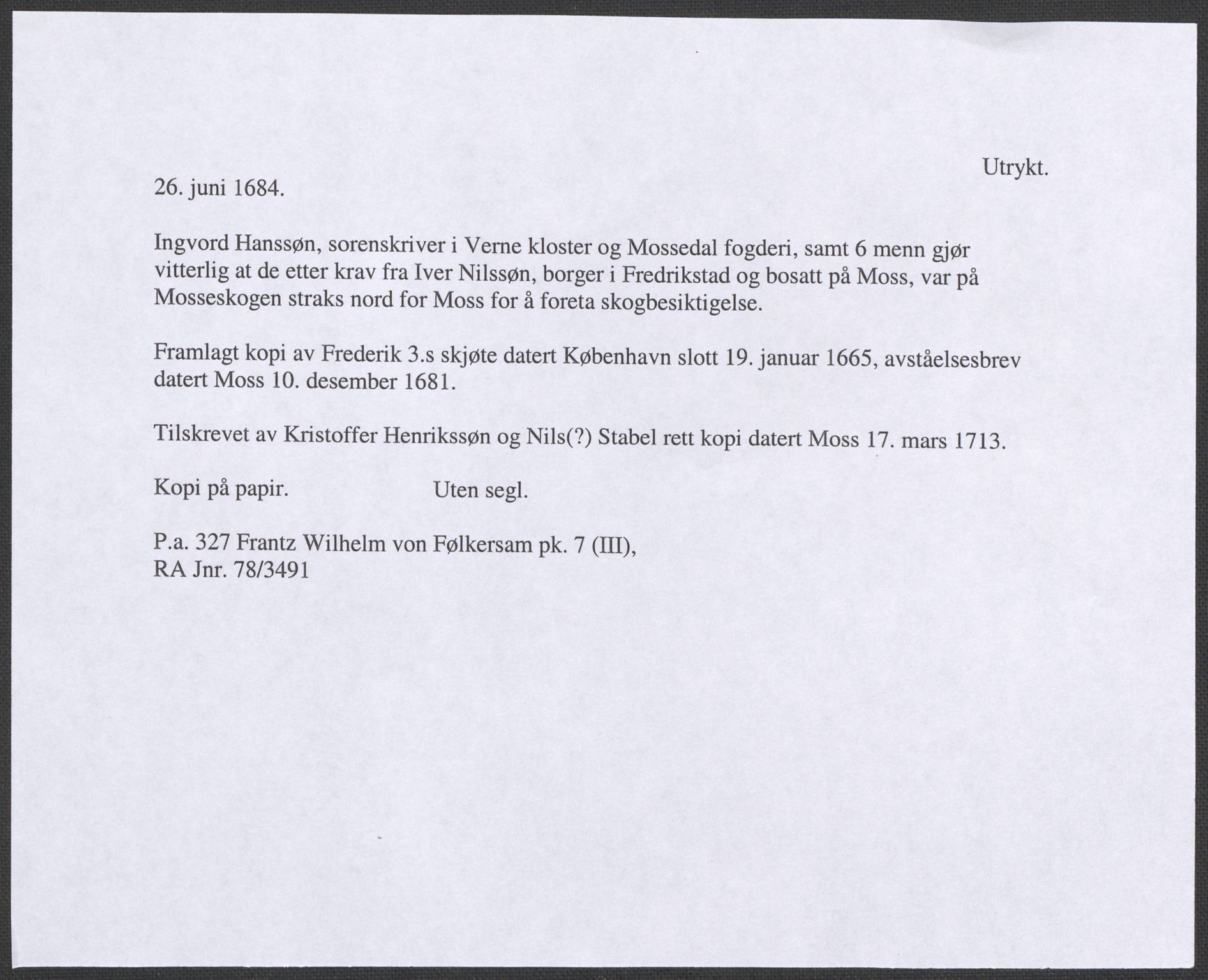 Riksarkivets diplomsamling, RA/EA-5965/F12/L0006: Pk. 7 (III), 1589-1716, p. 146