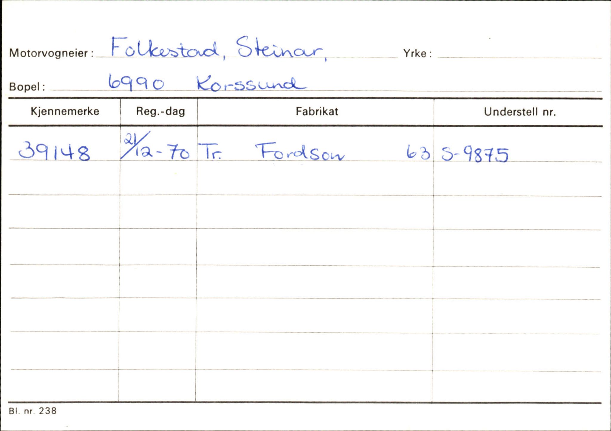 Statens vegvesen, Sogn og Fjordane vegkontor, SAB/A-5301/4/F/L0132: Eigarregister Askvoll A-Å. Balestrand A-Å, 1945-1975, p. 277