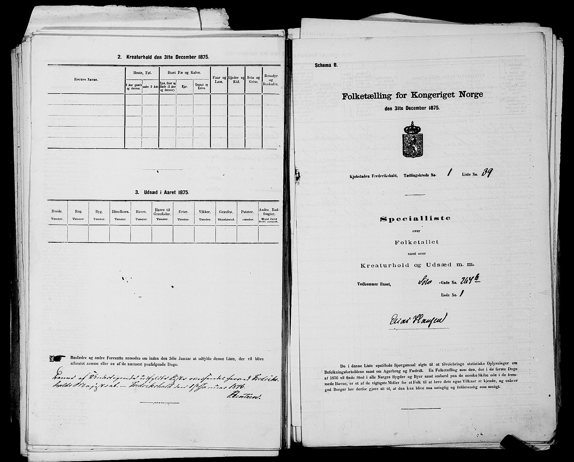 RA, 1875 census for 0101P Fredrikshald, 1875, p. 101