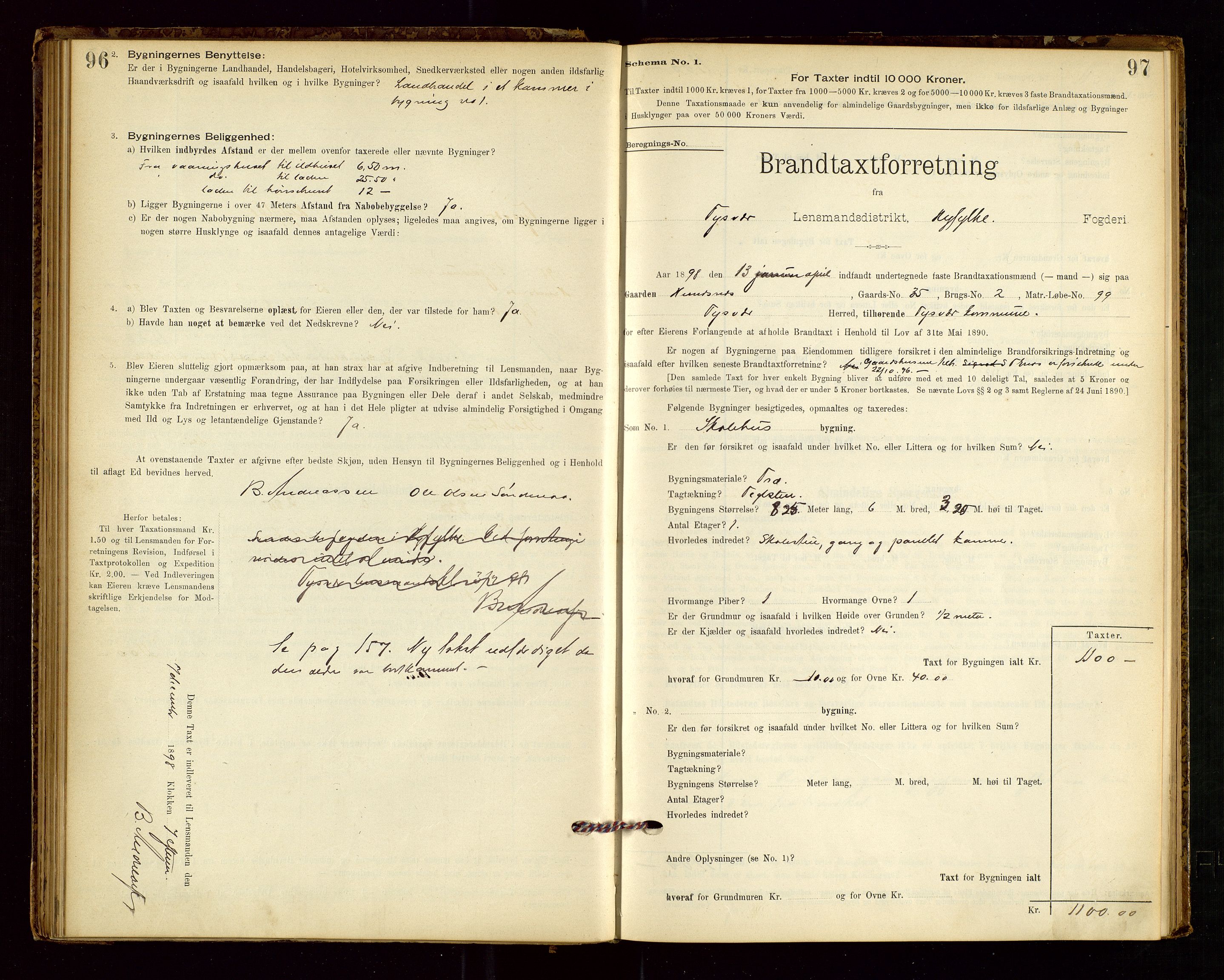 Tysvær lensmannskontor, AV/SAST-A-100192/Gob/L0001: "Brandtaxationsprotokol for Tysvær Lensmandsdistrikt Ryfylke Fogderi", 1894-1916, p. 96-97