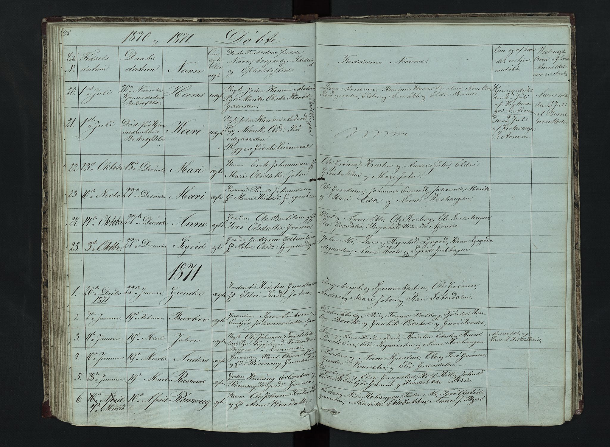 Lom prestekontor, SAH/PREST-070/L/L0014: Parish register (copy) no. 14, 1845-1876, p. 88-89