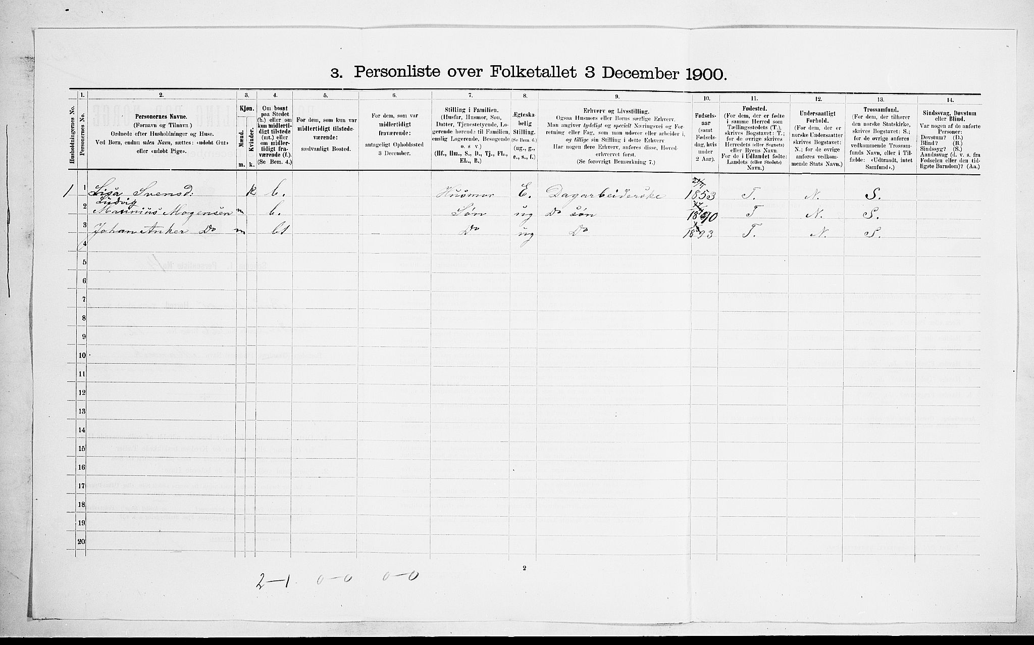 RA, 1900 census for Brunlanes, 1900, p. 884