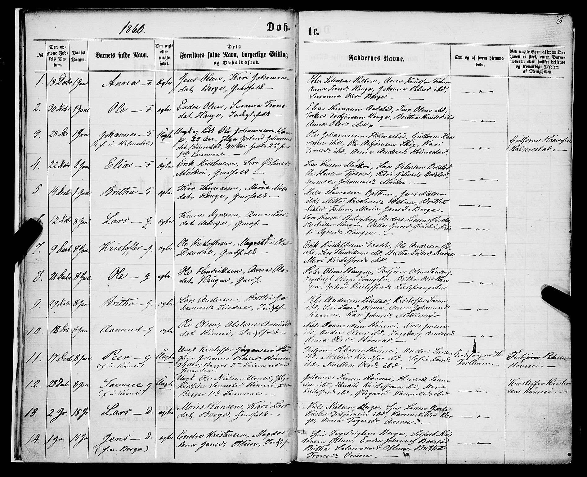 Luster sokneprestembete, SAB/A-81101/H/Haa/Haaa/L0008: Parish register (official) no. A 8, 1860-1870, p. 6