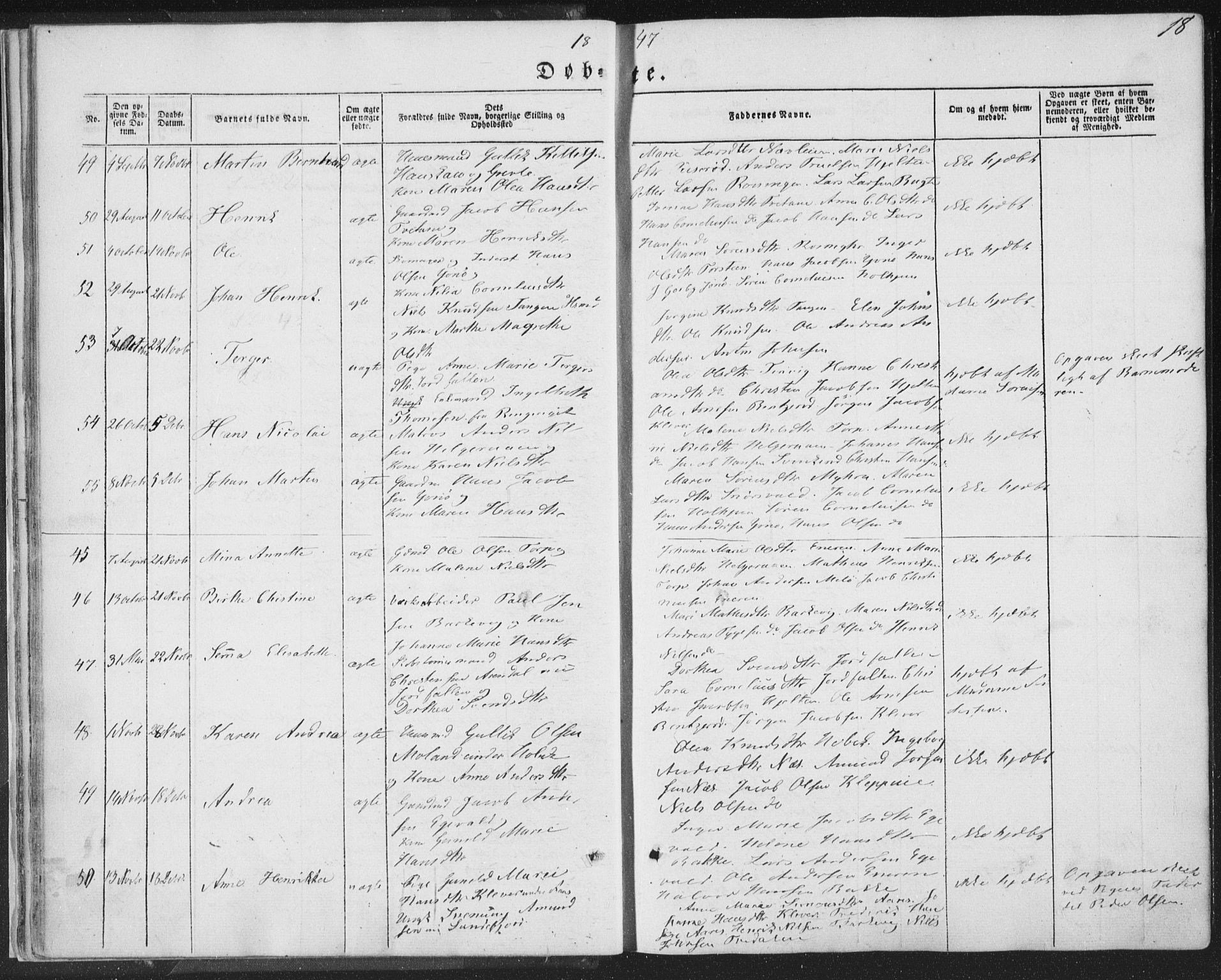 Brunlanes kirkebøker, AV/SAKO-A-342/F/Fa/L0004: Parish register (official) no. I 4, 1846-1862, p. 18