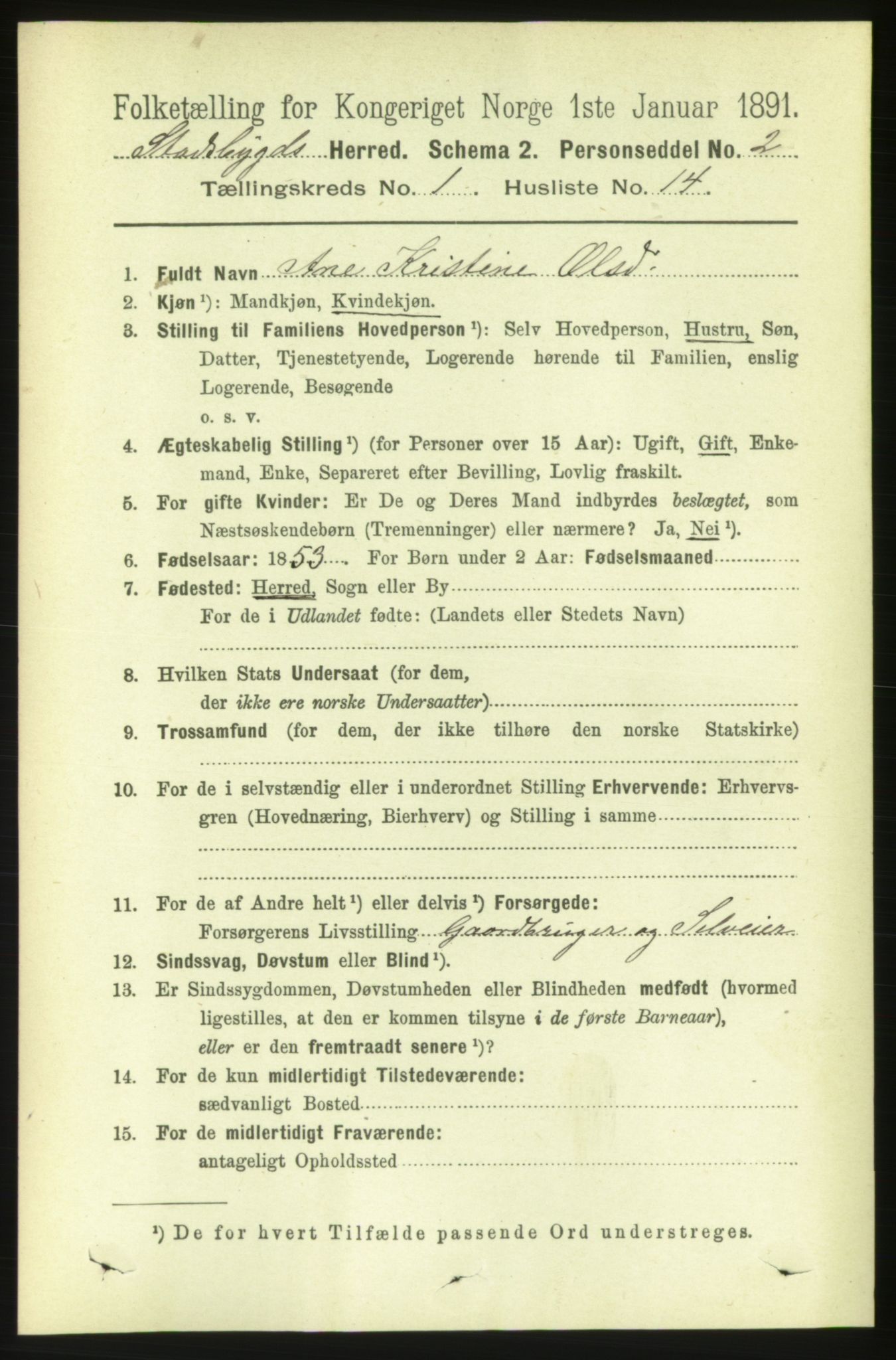 RA, 1891 census for 1625 Stadsbygd, 1891, p. 193