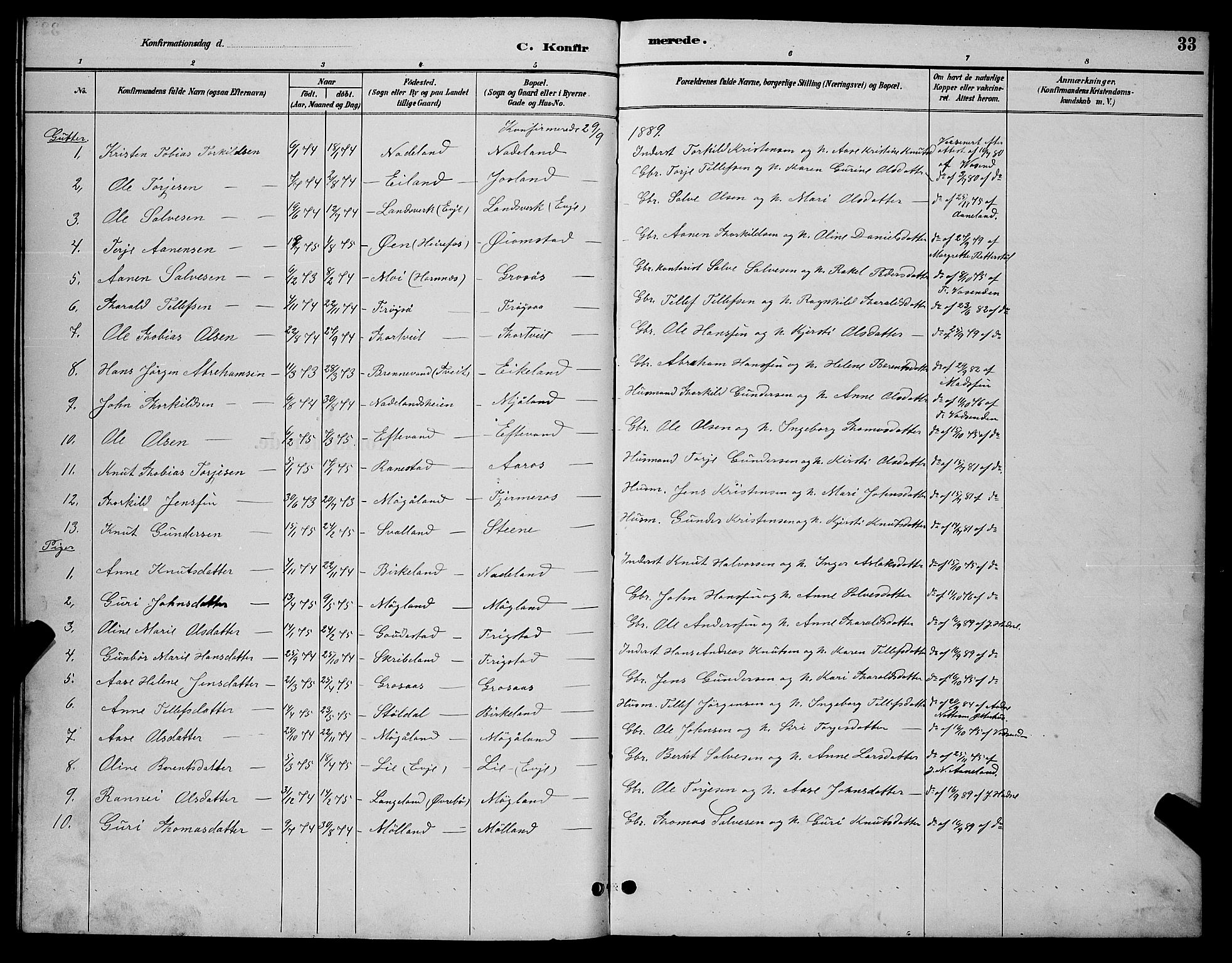 Evje sokneprestkontor, AV/SAK-1111-0008/F/Fb/Fbc/L0004: Parish register (copy) no. B 4, 1890-1900, p. 33