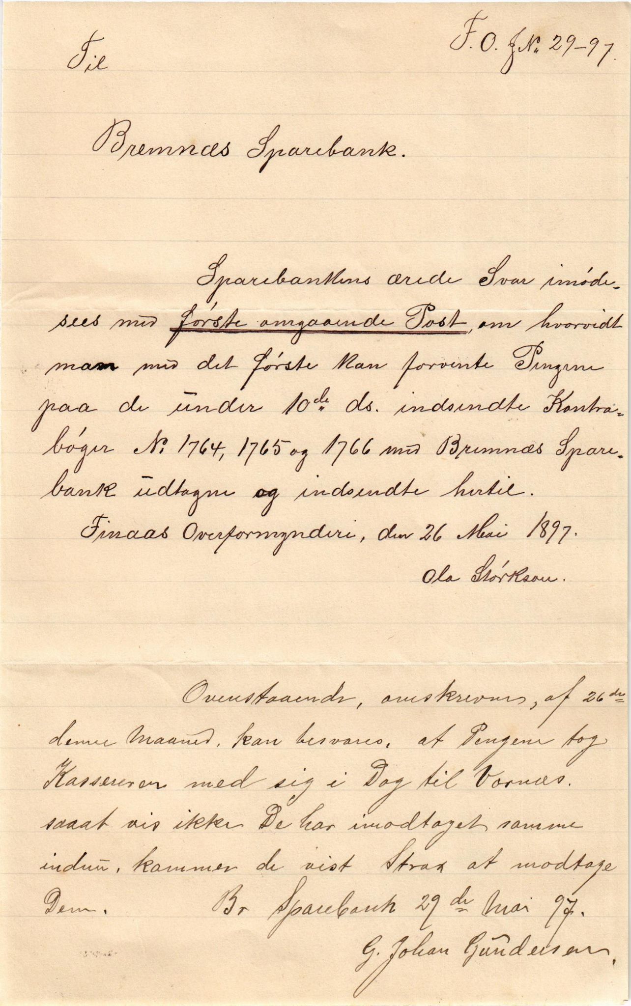 Finnaas kommune. Overformynderiet, IKAH/1218a-812/D/Da/Daa/L0002/0001: Kronologisk ordna korrespondanse / Kronologisk ordna korrespondanse, 1896-1900, p. 53